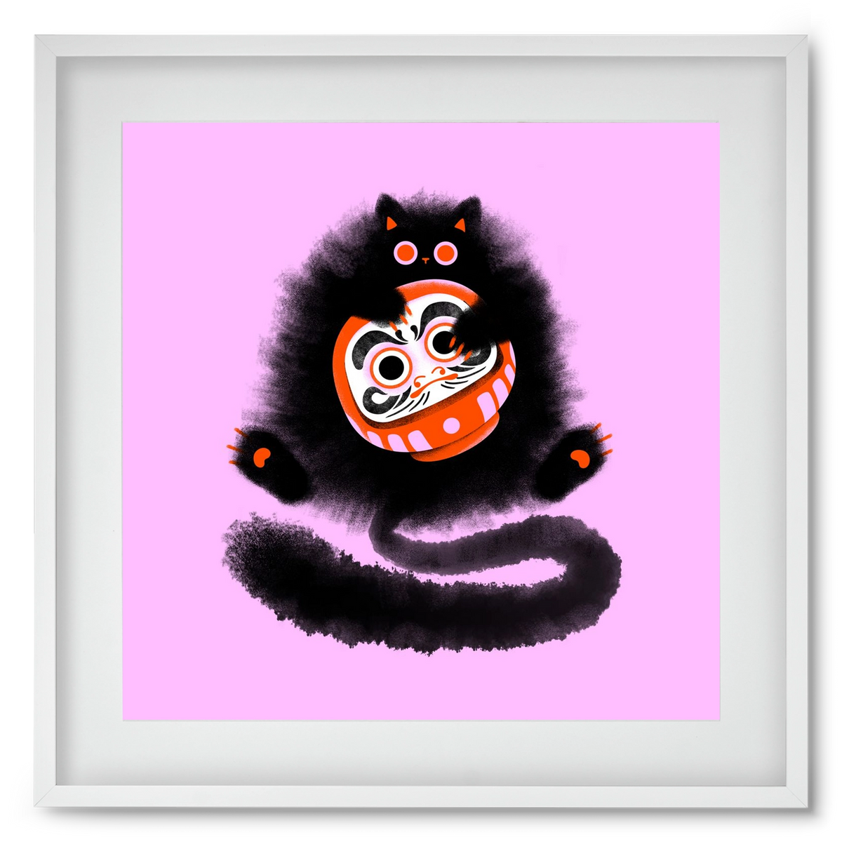 Daruma cat, 50x50 cm (40x40 cm), Fehér keret, paszpartuval