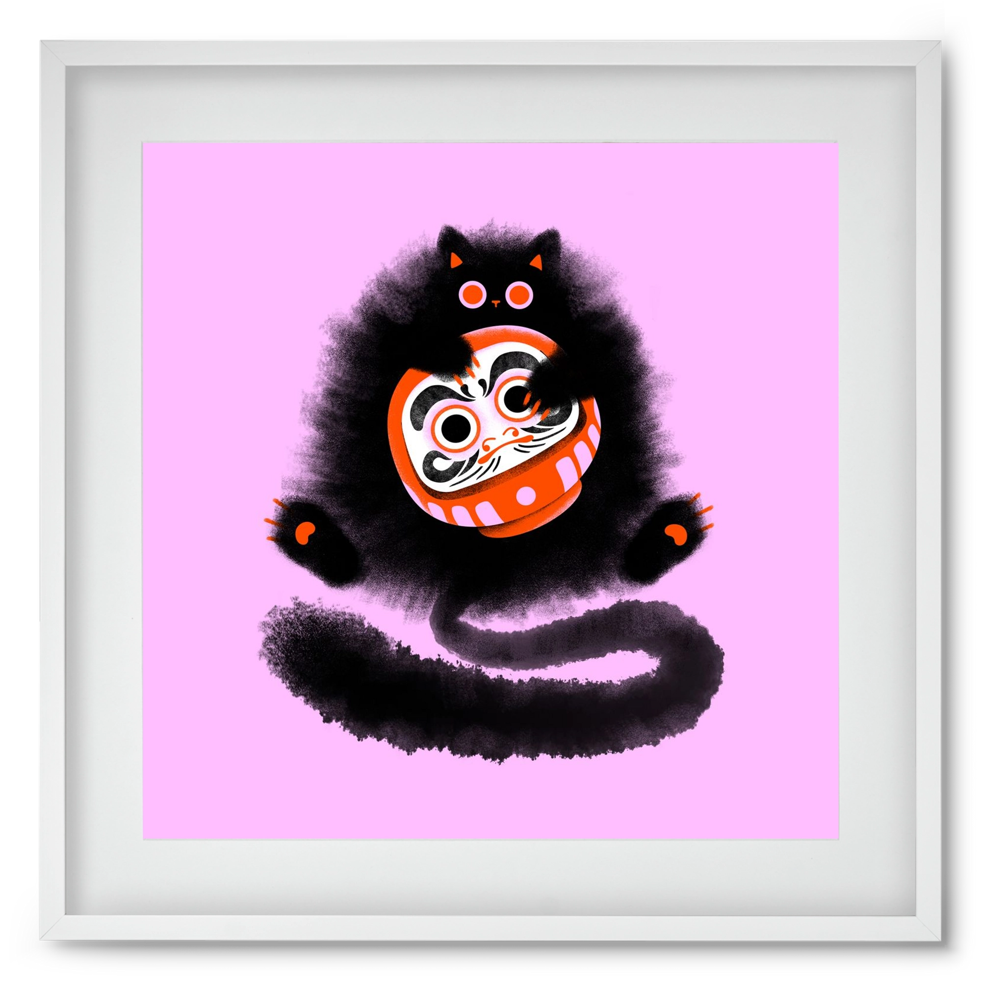 Daruma cat, 50x50 cm (40x40 cm), Fehér keret, paszpartuval