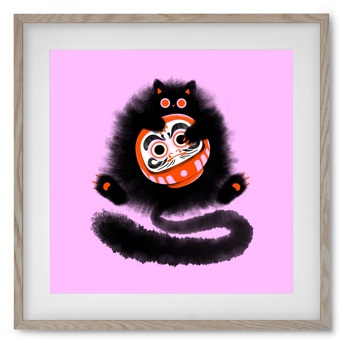 Daruma cat, 50x50 cm (40x40 cm), Tölgy keret, paszpartuval