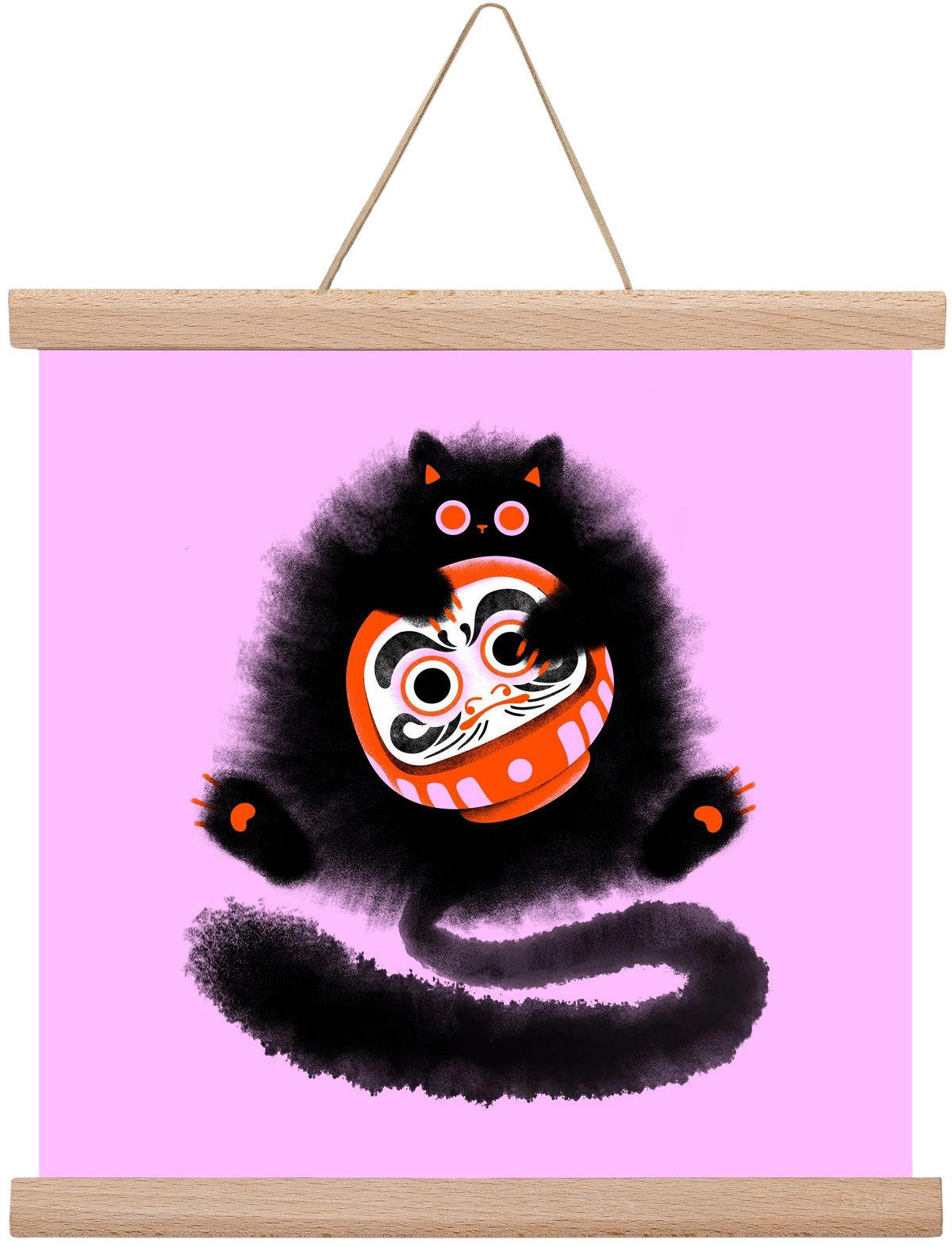 Daruma cat, 30x30 cm (30x30 cm), Tölgy akasztó