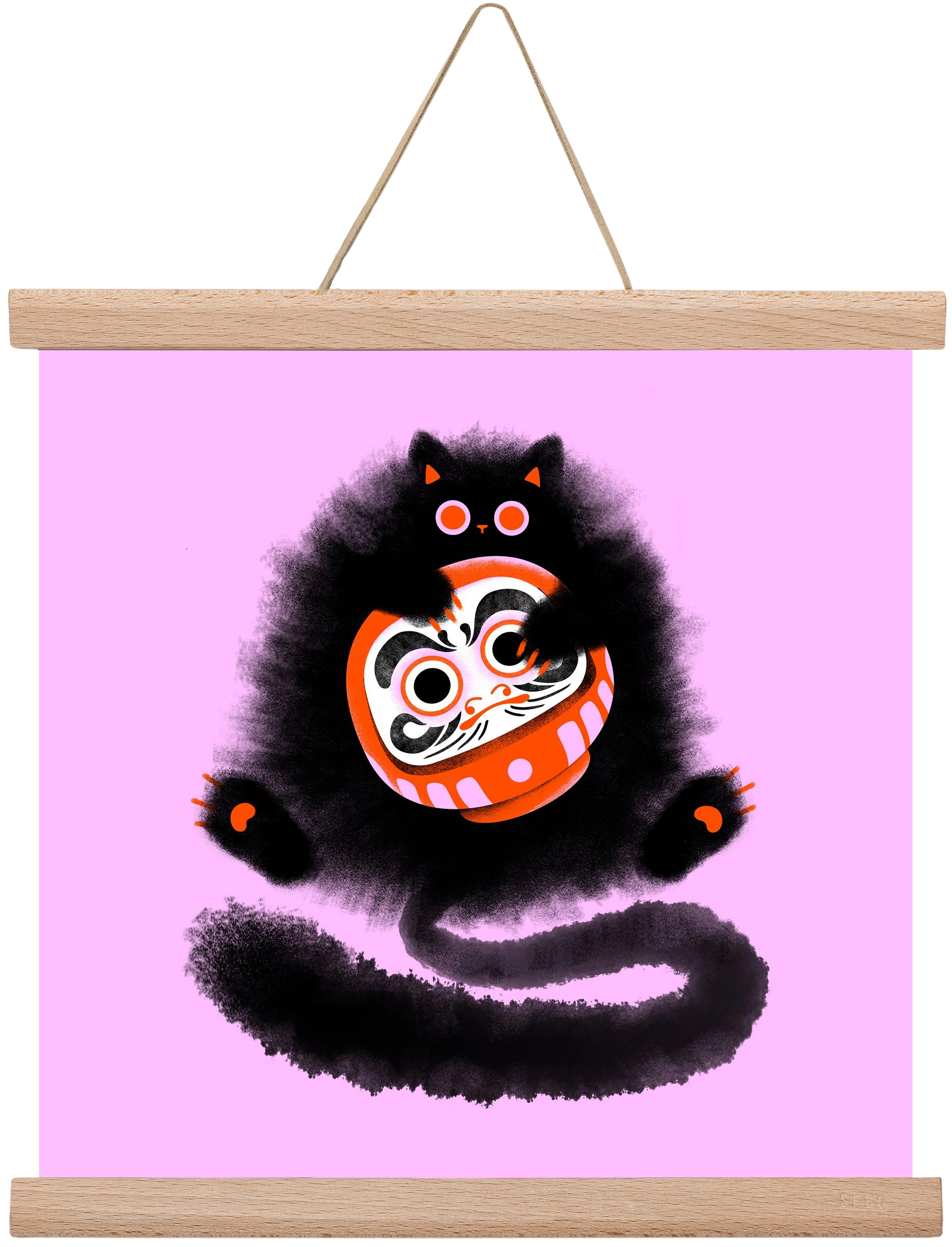 Daruma cat, 30x30 cm (30x30 cm), Tölgy akasztó