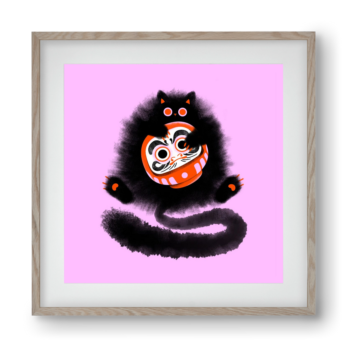 Daruma cat, 40x40 cm (30x30 cm), Tölgy keret, paszpartuval