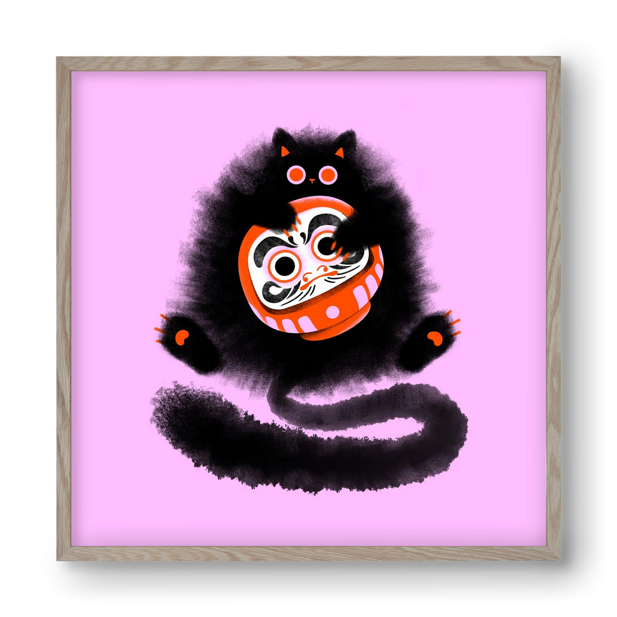 Daruma cat, 40x40 cm (40x40 cm), Tölgy keret