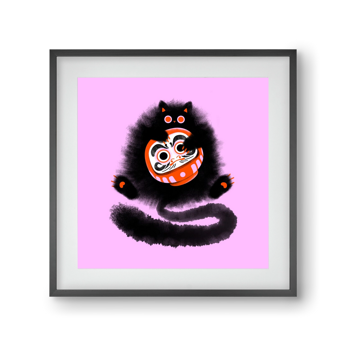 Daruma cat, 30x30 cm (20x20 cm), Fekete keret, paszpartuval