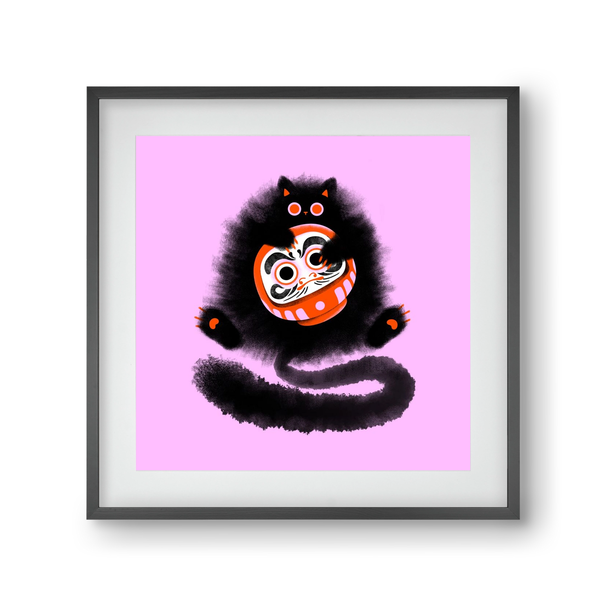 Daruma cat, 30x30 cm (20x20 cm), Fekete keret, paszpartuval