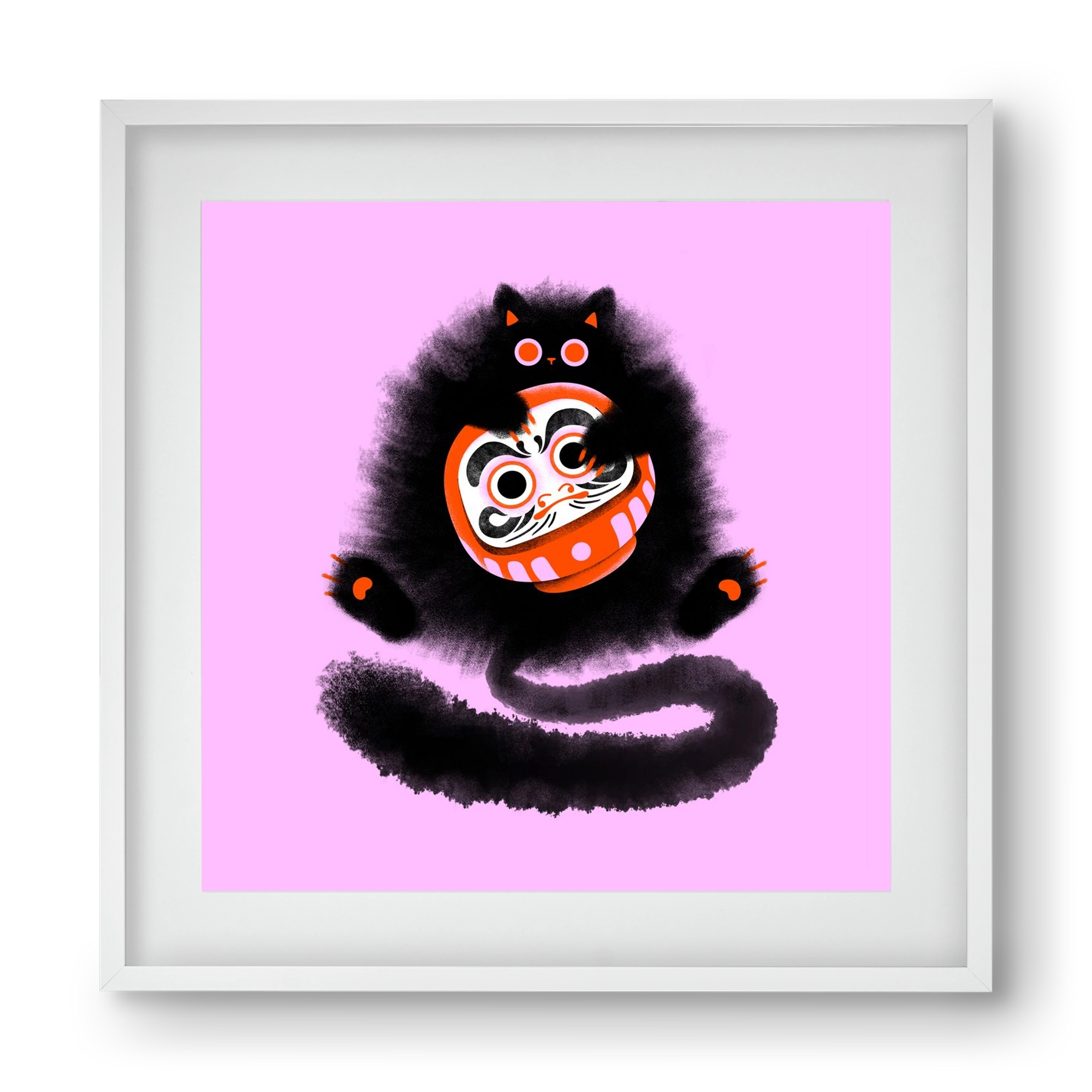 Daruma cat, 40x40 cm (30x30 cm), Fehér keret, paszpartuval