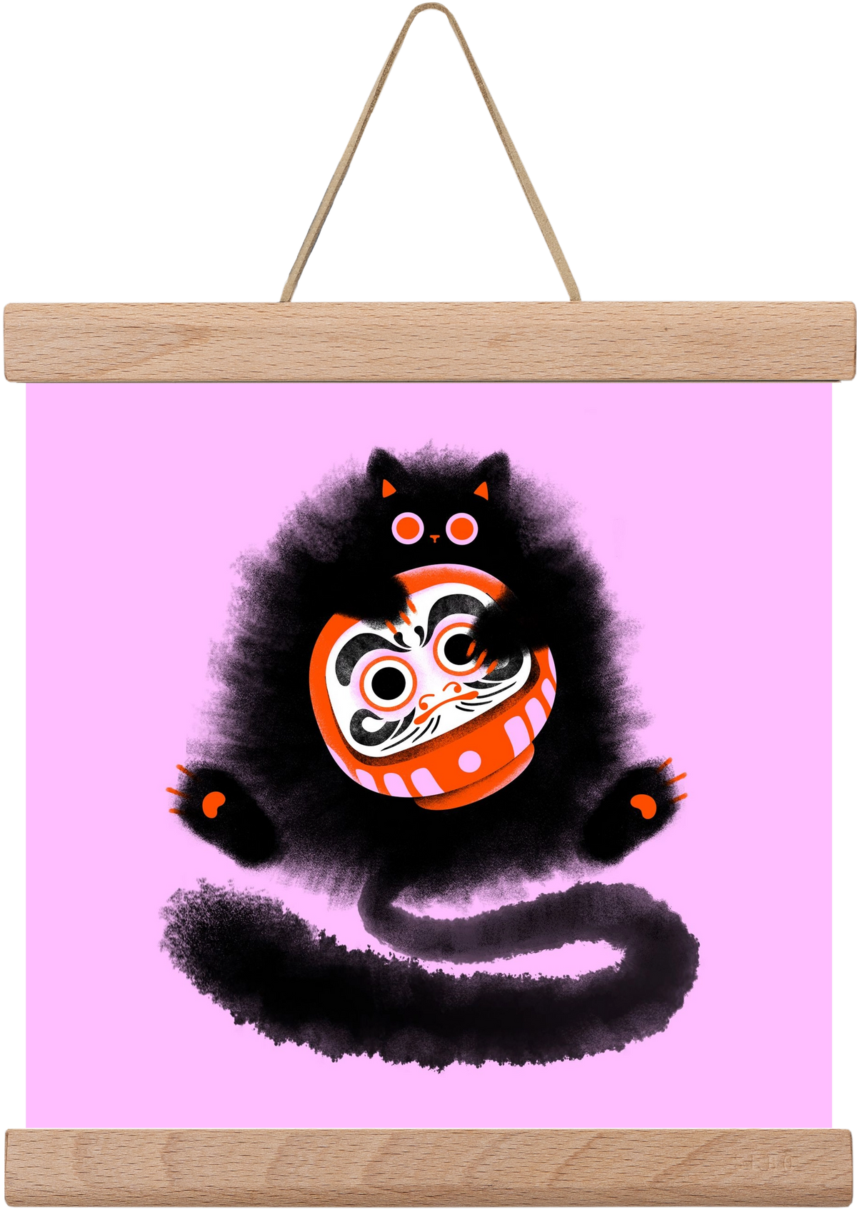 Daruma cat, 20x20 cm (20x20 cm), Tölgy akasztó