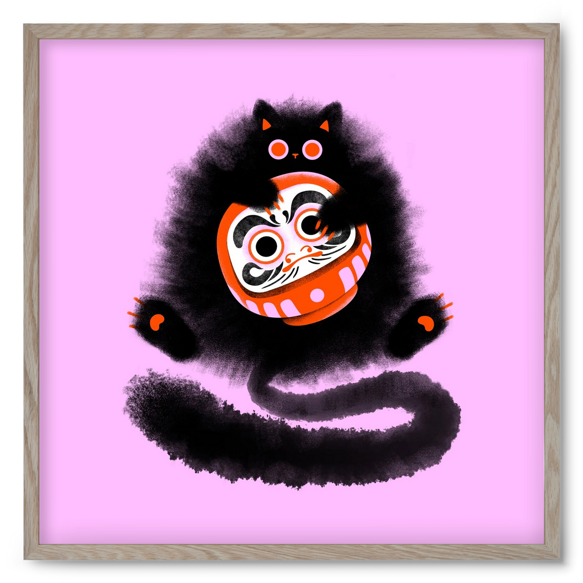 Daruma cat, 50x50 cm (50x50 cm), Tölgy keret