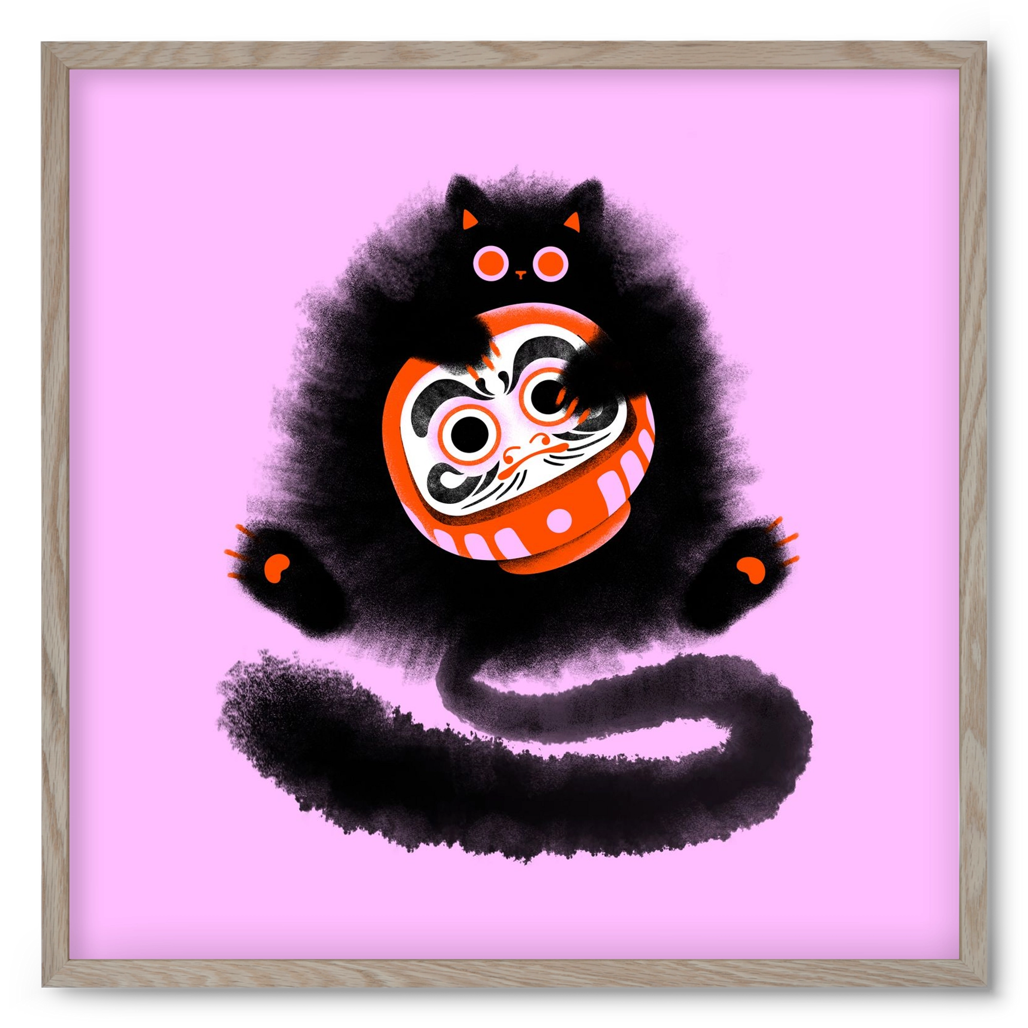 Daruma cat, 50x50 cm (50x50 cm), Tölgy keret