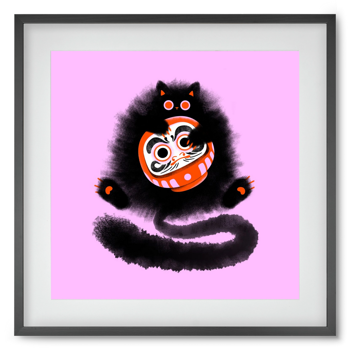 Daruma cat, 50x50 cm (40x40 cm), Fekete keret, paszpartuval