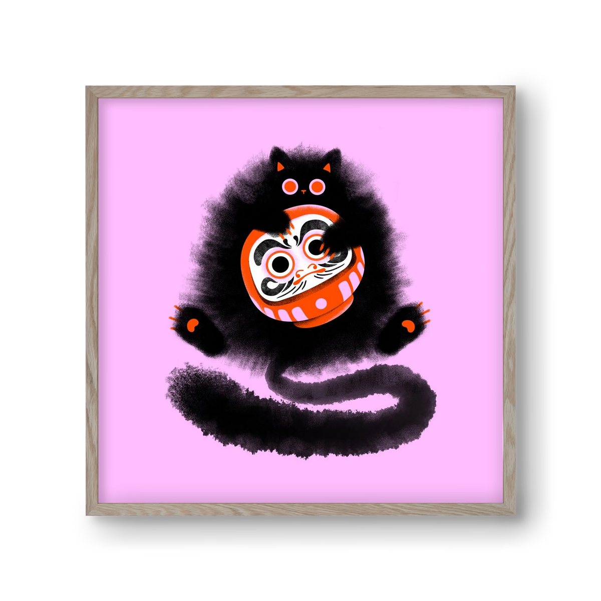 Daruma cat, 30x30 cm (30x30 cm), Tölgy keret