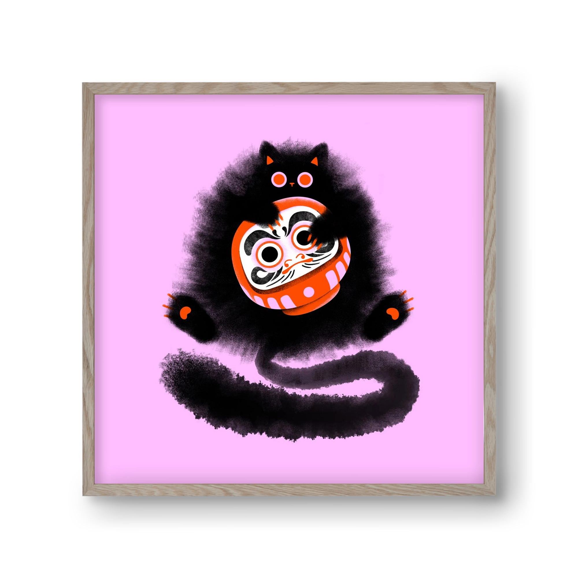 Daruma cat, 30x30 cm (30x30 cm), Tölgy keret