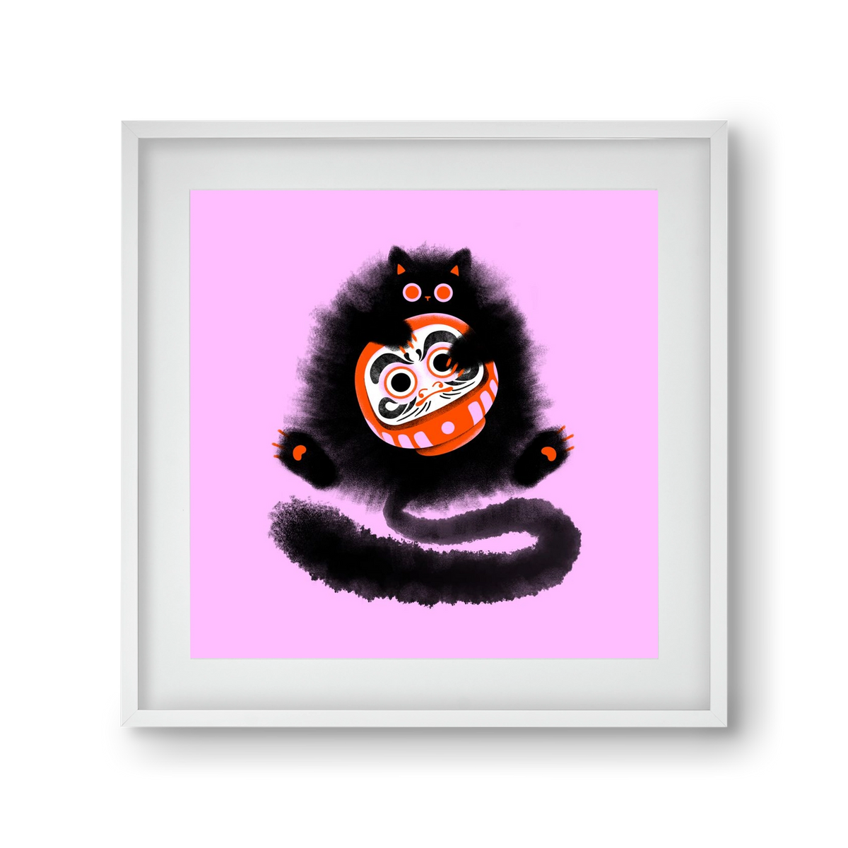 Daruma cat, 30x30 cm (20x20 cm), Fehér keret, paszpartuval