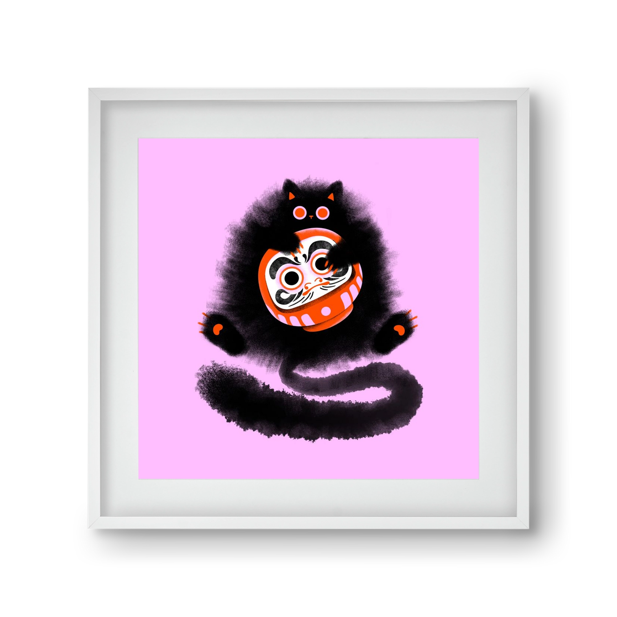 Daruma cat, 30x30 cm (20x20 cm), Fehér keret, paszpartuval