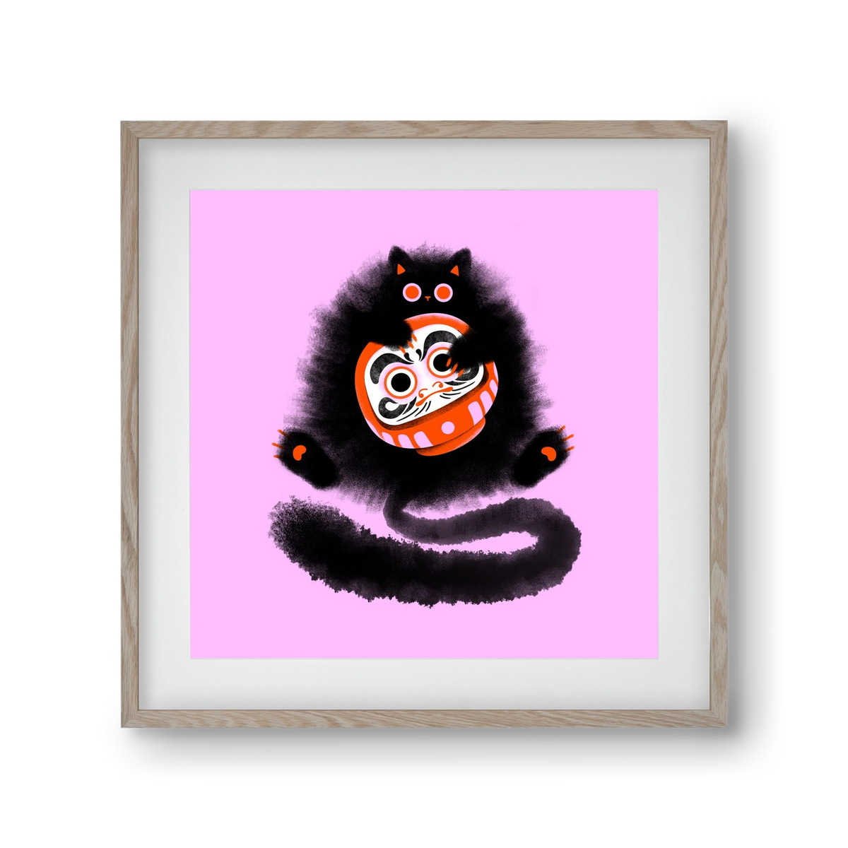 Daruma cat, 30x30 cm (20x20 cm), Tölgy keret, paszpartuval