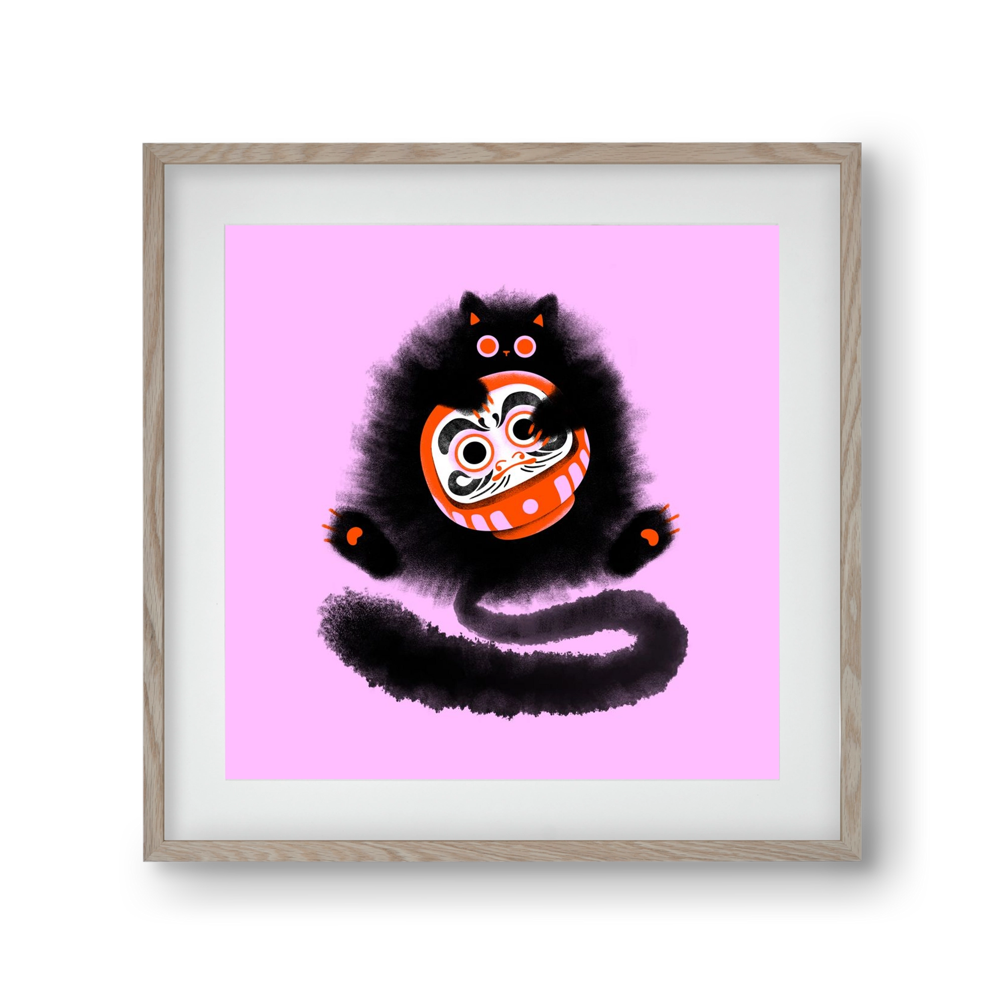 Daruma cat, 30x30 cm (20x20 cm), Tölgy keret, paszpartuval