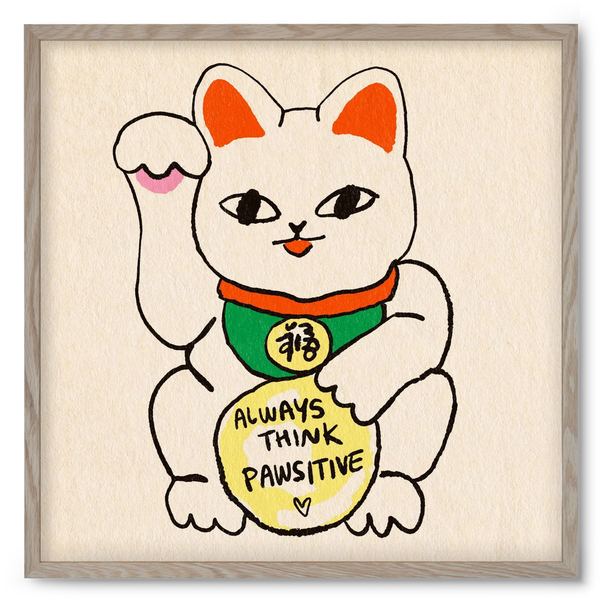 Maneki Neko, 50x50 cm (50x50 cm), Tölgy keret