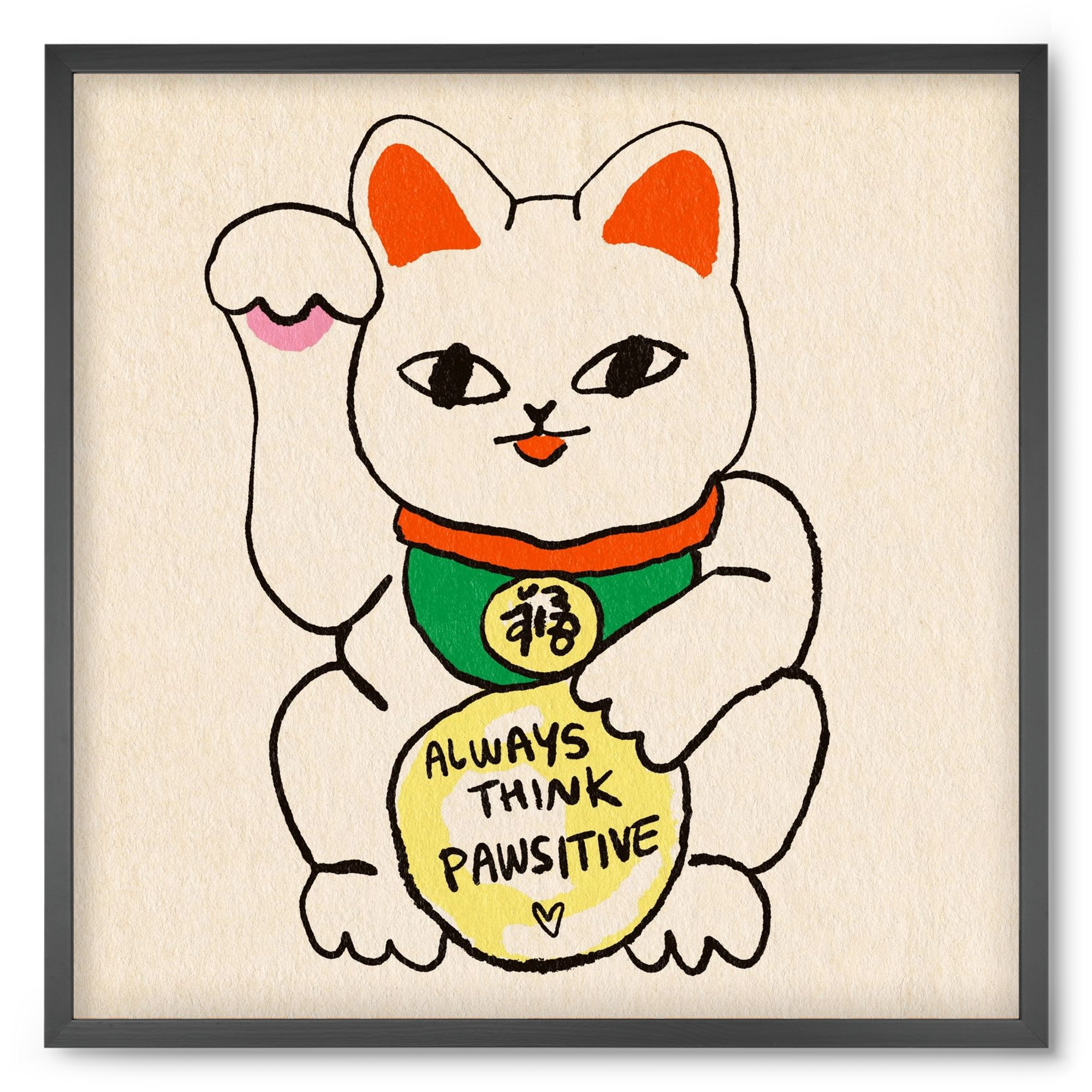 Maneki Neko, 50x50 cm (50x50 cm), Fekete keret