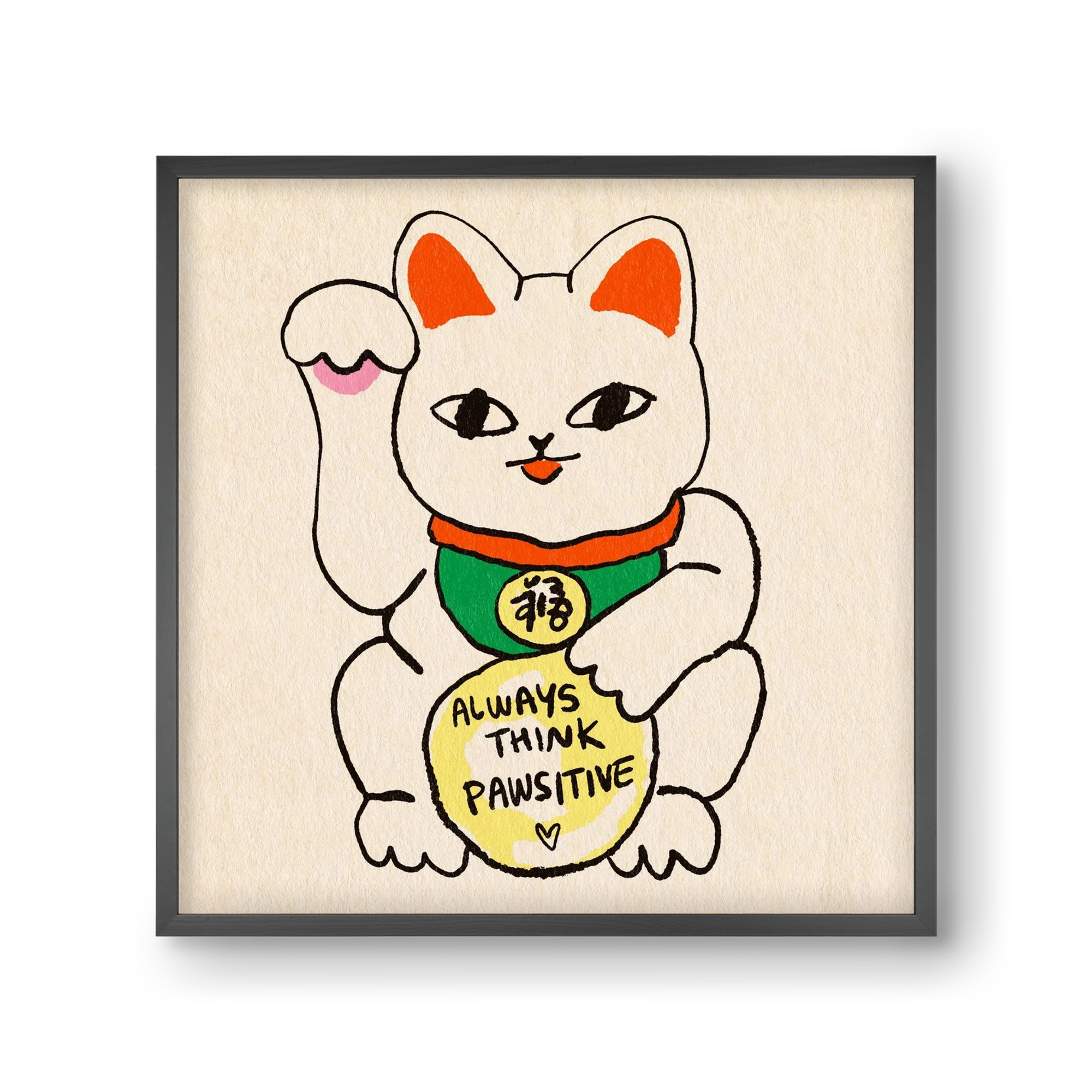 Maneki Neko, 30x30 cm (30x30 cm), Fekete keret