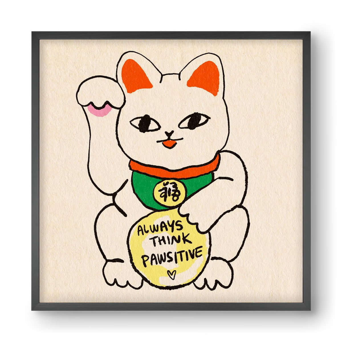 Maneki Neko, 40x40 cm (40x40 cm), Fekete keret