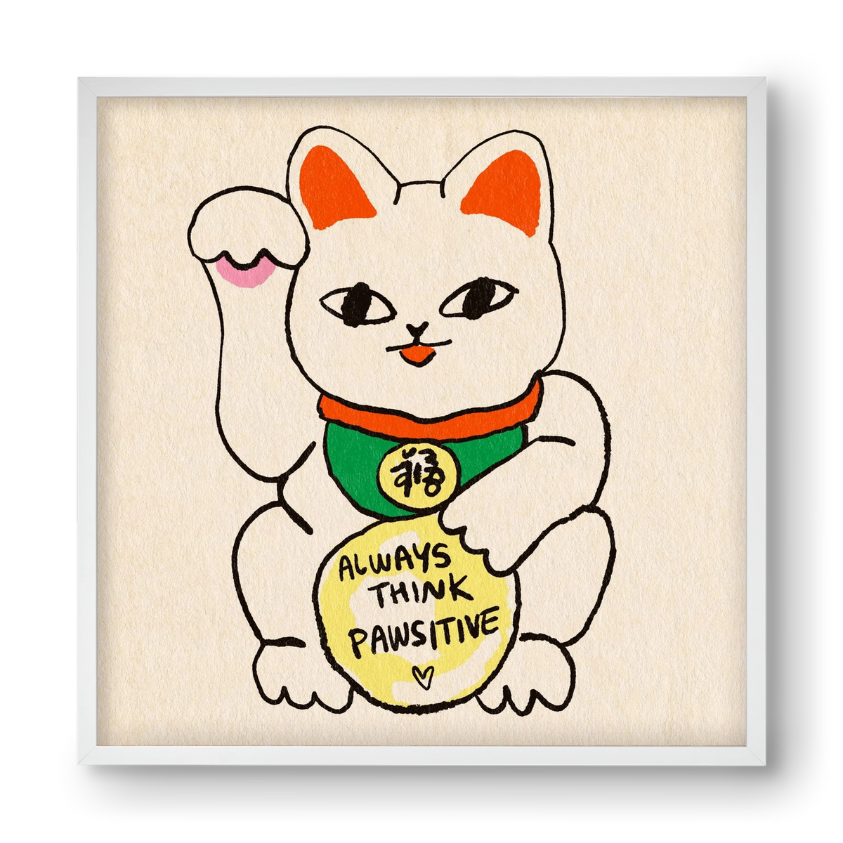 Maneki Neko, 40x40 cm (40x40 cm), Fehér keret