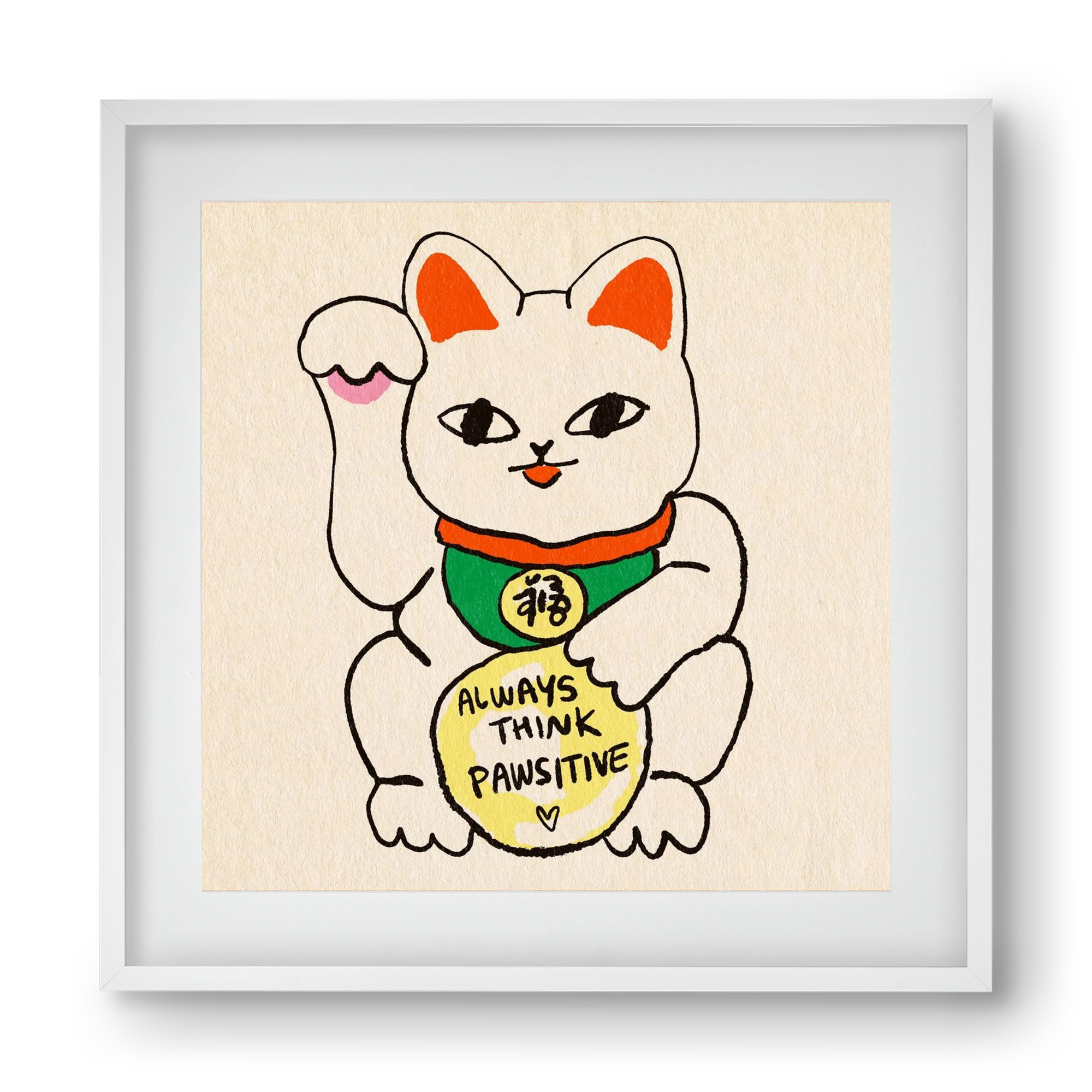 Maneki Neko, 40x40 cm (30x30 cm), Fehér keret, paszpartuval