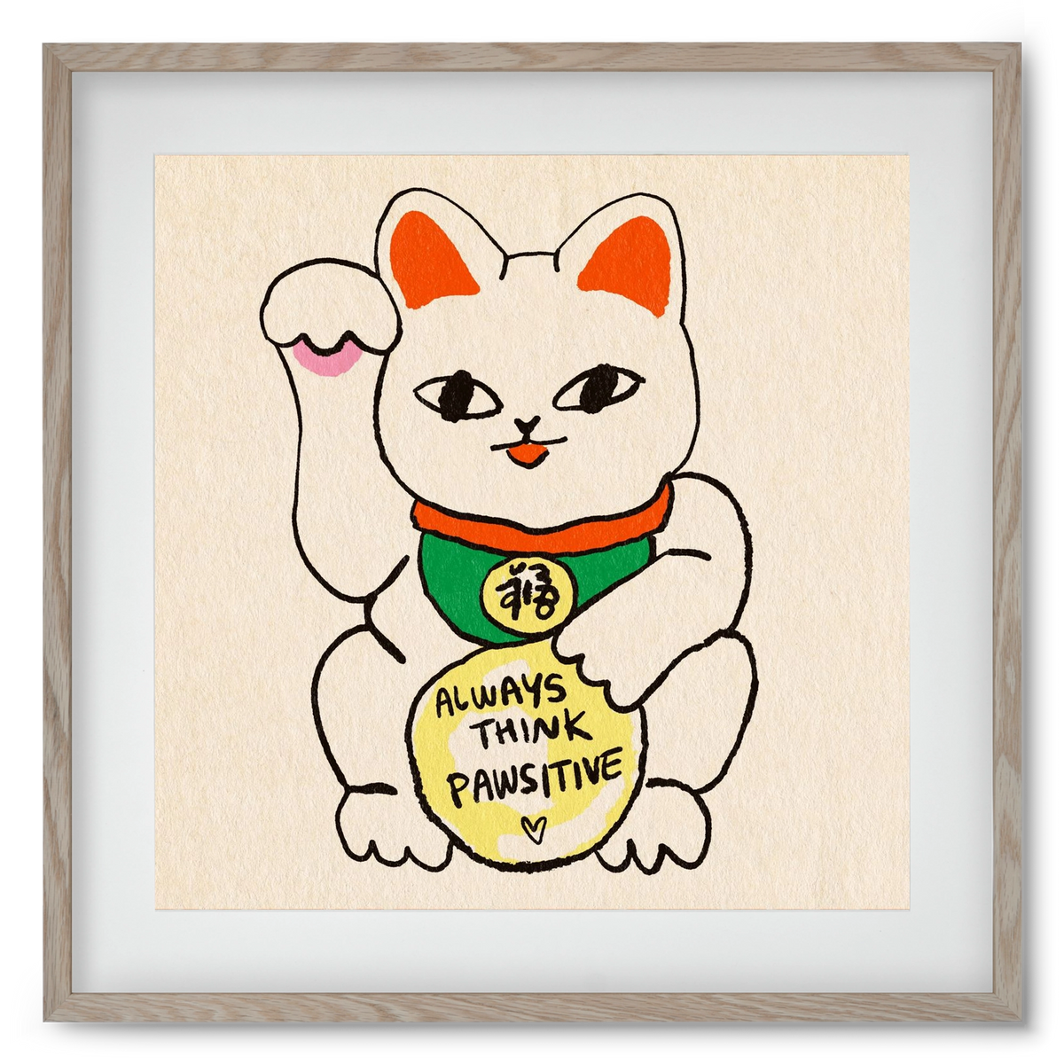 Maneki Neko, 50x50 cm (40x40 cm), Tölgy keret, paszpartuval