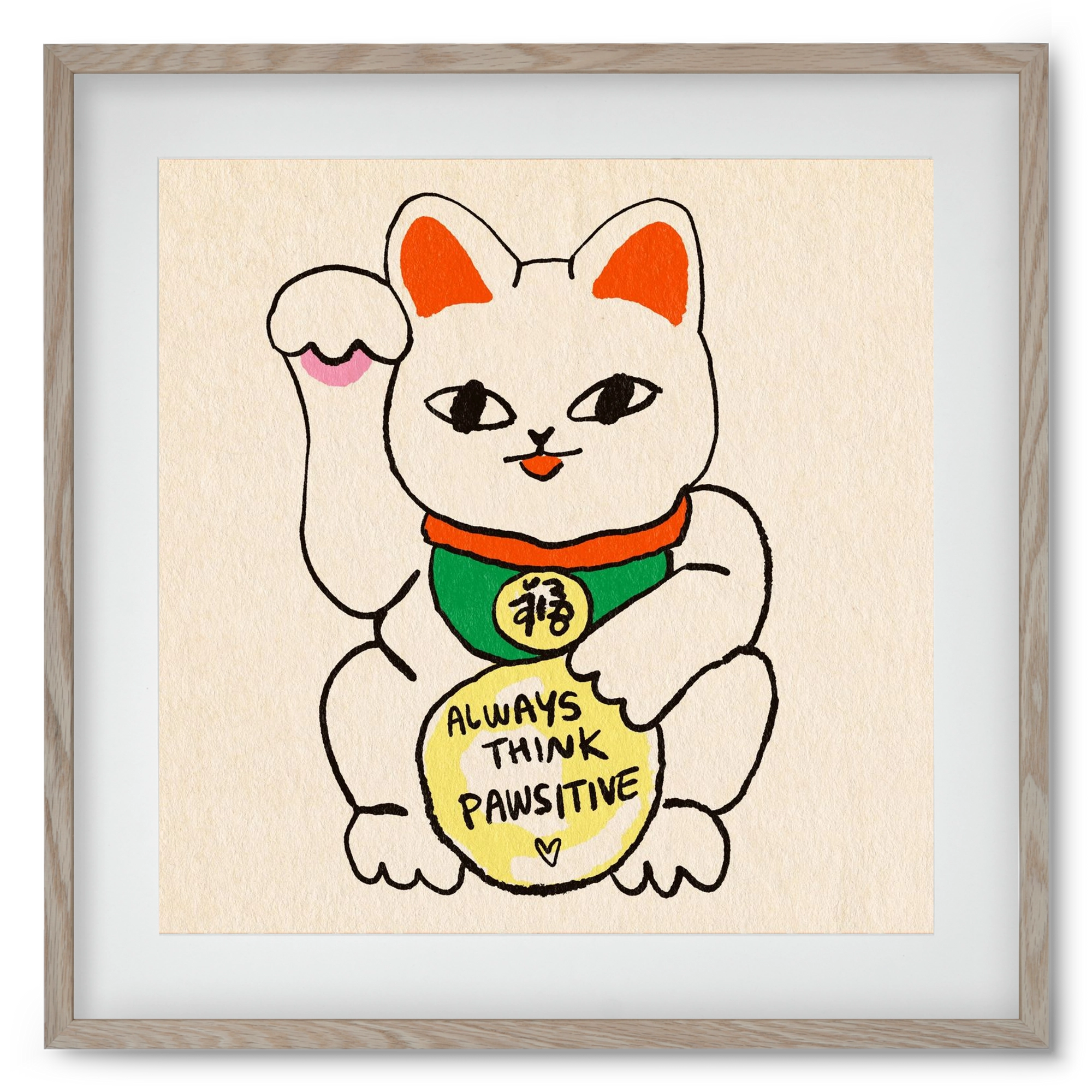 Maneki Neko, 50x50 cm (40x40 cm), Tölgy keret, paszpartuval