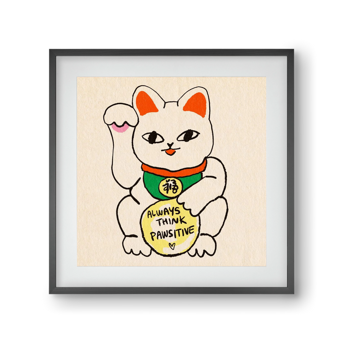 Maneki Neko, 30x30 cm (20x20 cm), Fekete keret, paszpartuval