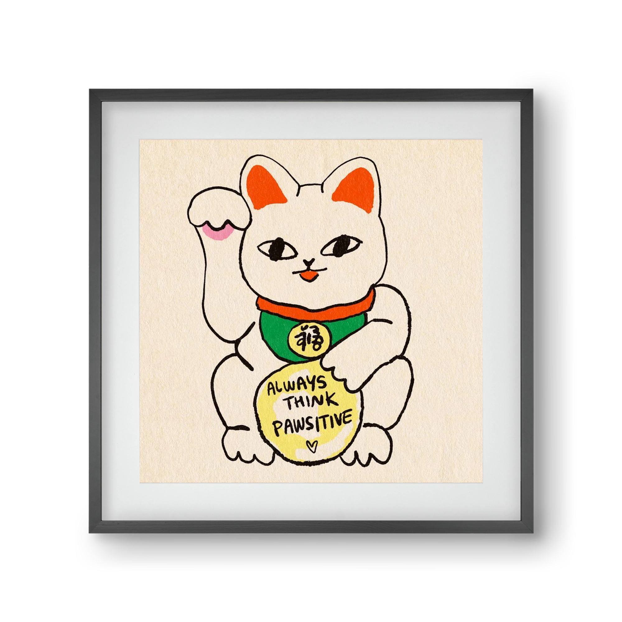 Maneki Neko, 30x30 cm (20x20 cm), Fekete keret, paszpartuval