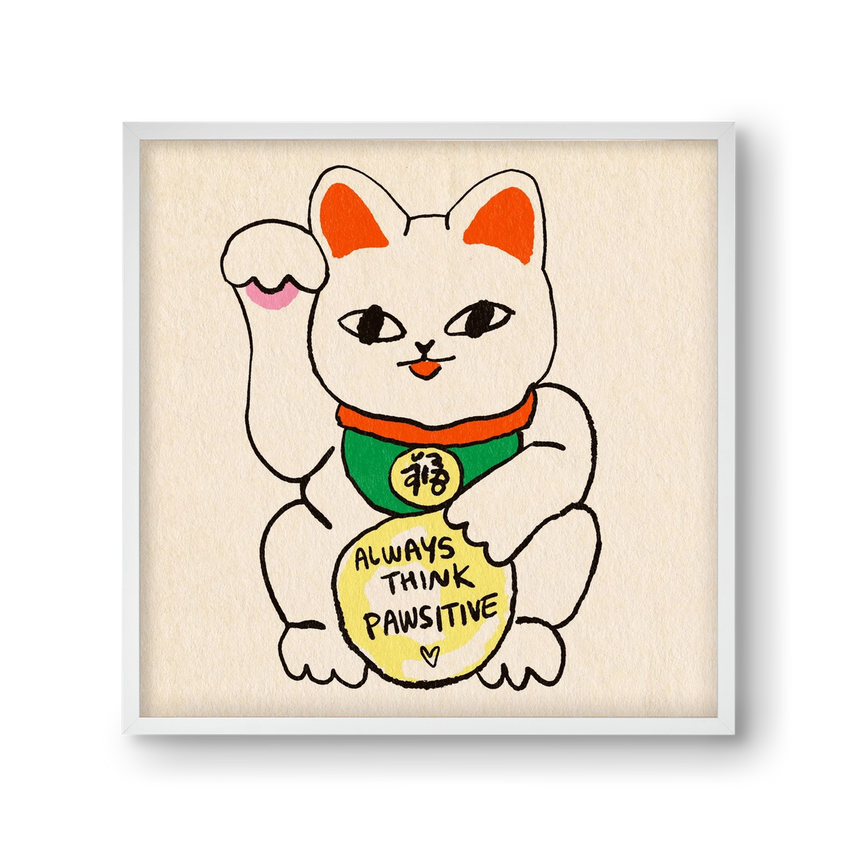 Maneki Neko, 30x30 cm (30x30 cm), Fehér keret