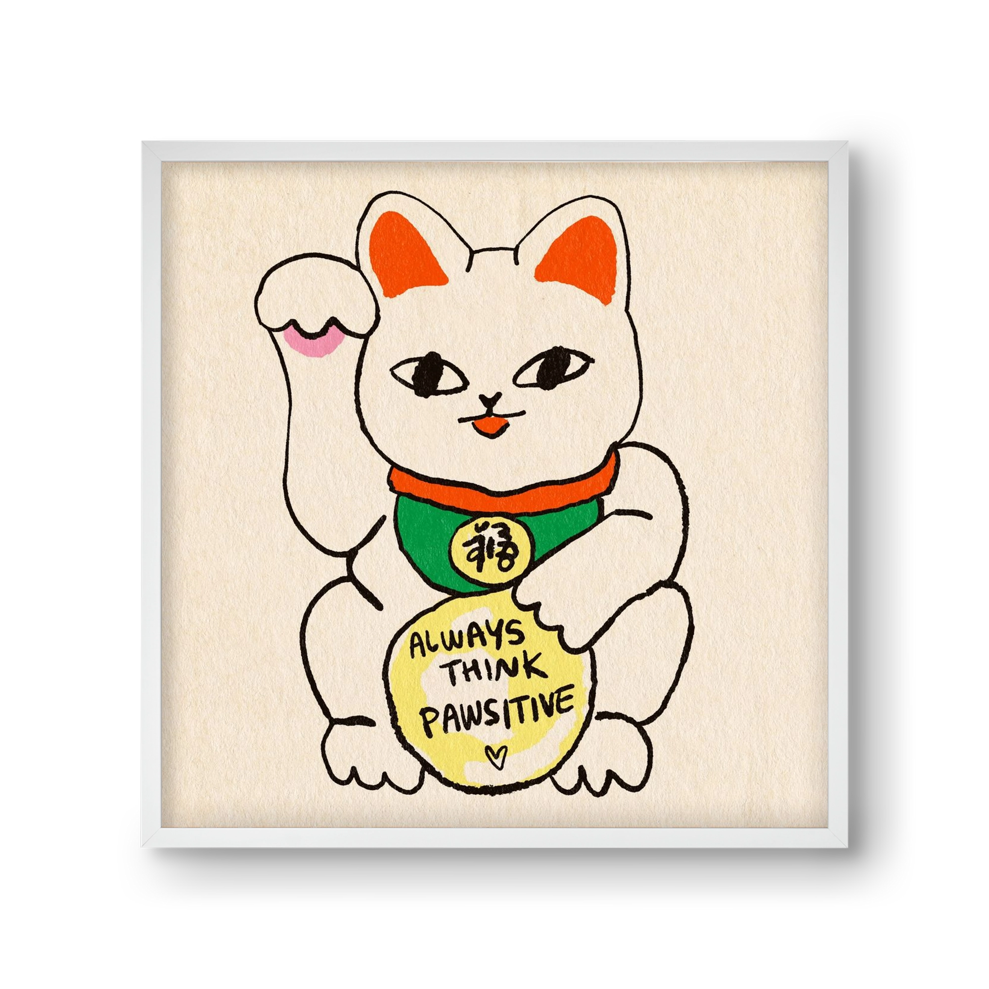 Maneki Neko, 30x30 cm (30x30 cm), Fehér keret