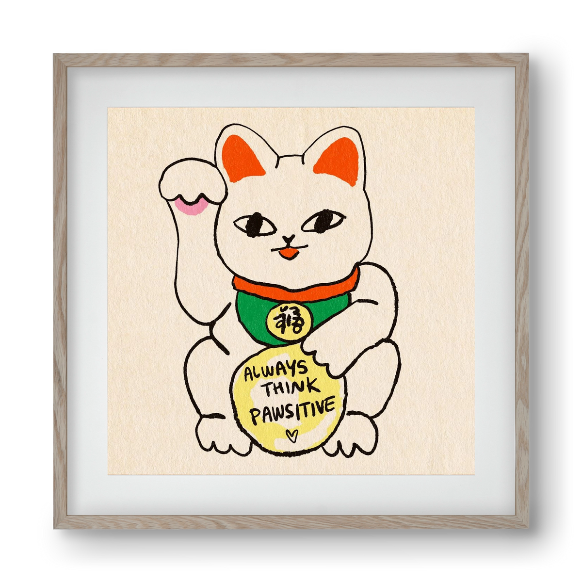 Maneki Neko, 40x40 cm (30x30 cm), Tölgy keret, paszpartuval