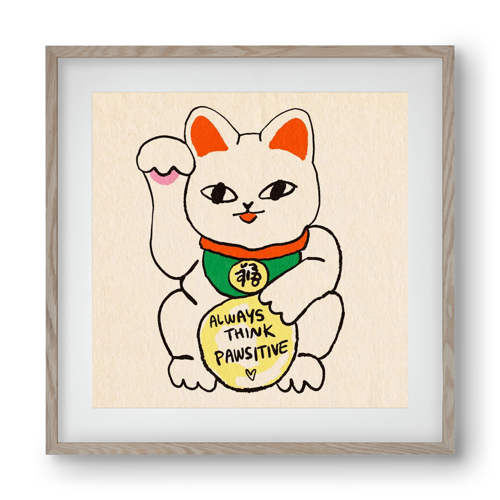 Maneki Neko, 40x40 cm (30x30 cm), Tölgy keret, paszpartuval