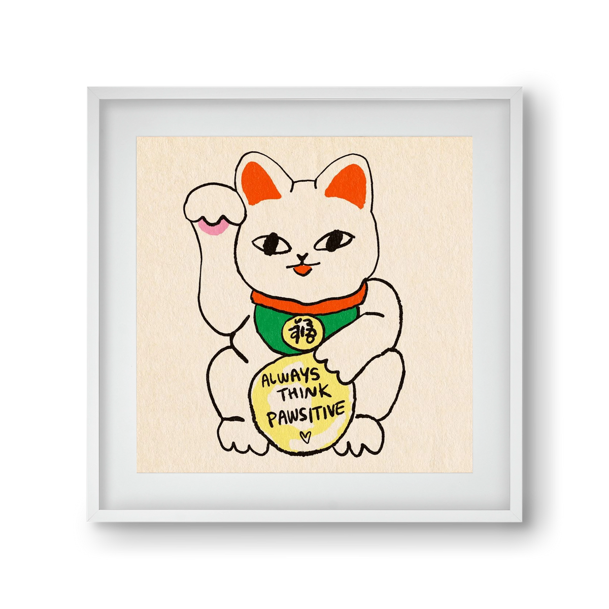 Maneki Neko, 30x30 cm (20x20 cm), Fehér keret, paszpartuval