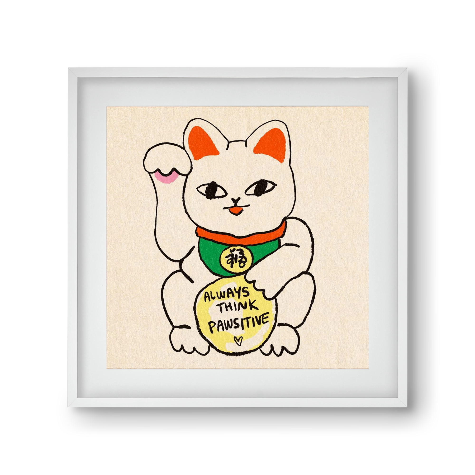 Maneki Neko, 30x30 cm (20x20 cm), Fehér keret, paszpartuval