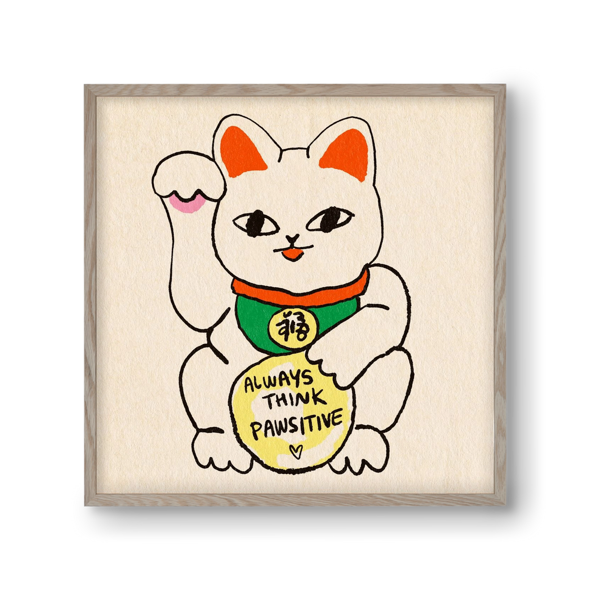 Maneki Neko, 30x30 cm (30x30 cm), Tölgy keret