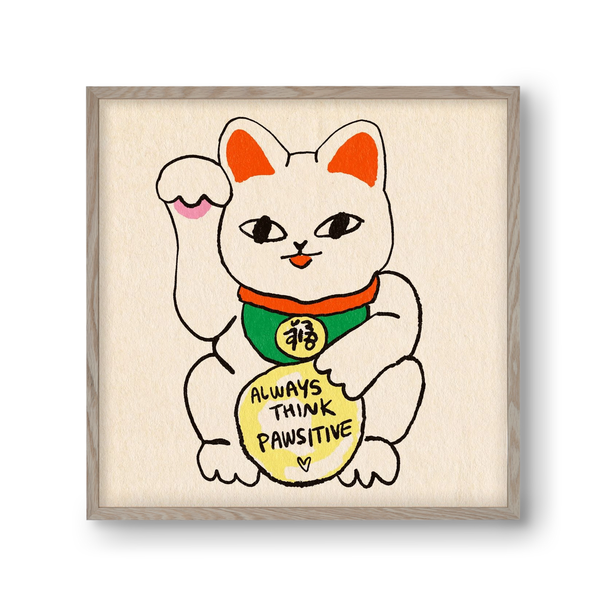 Maneki Neko, 30x30 cm (30x30 cm), Tölgy keret