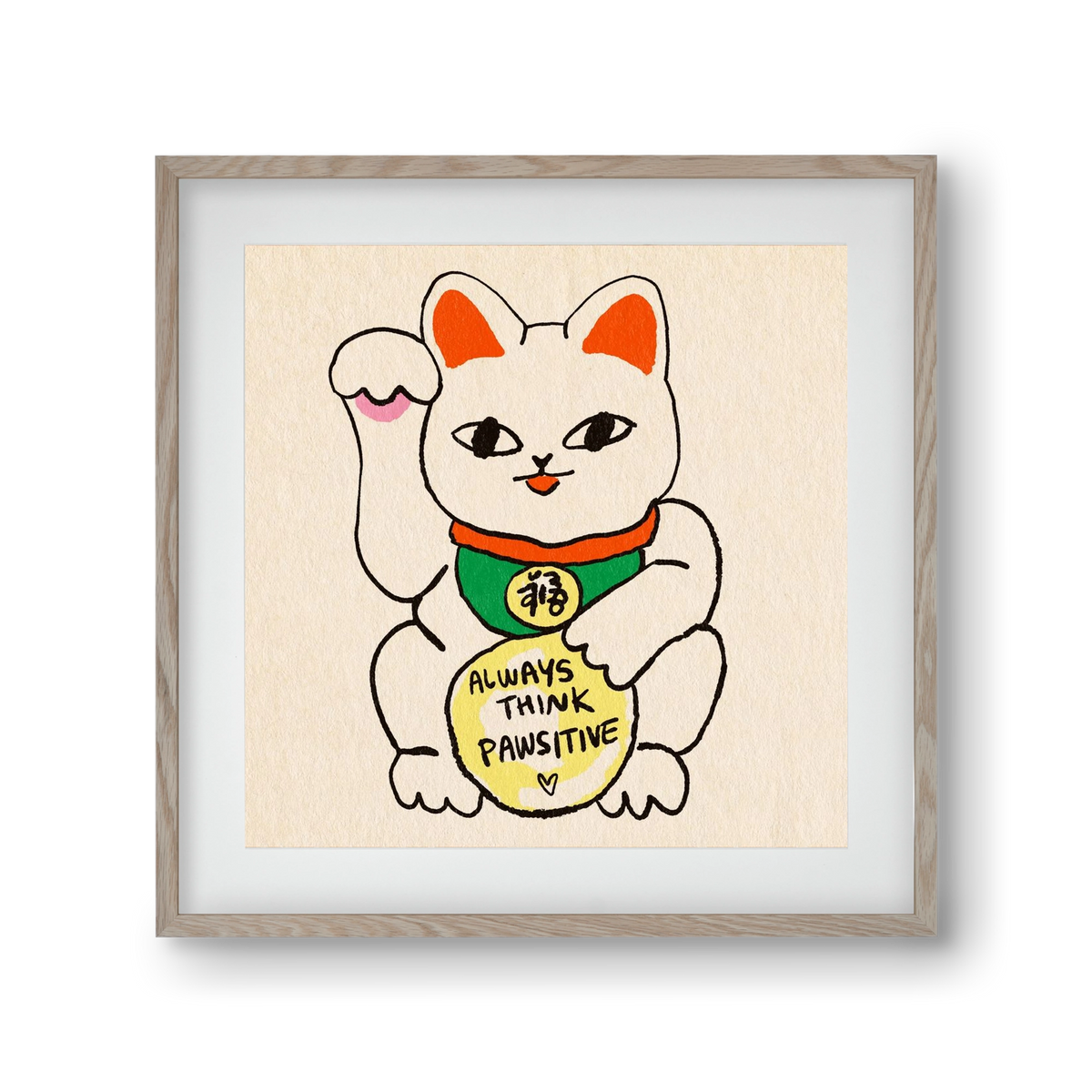 Maneki Neko, 30x30 cm (20x20 cm), Tölgy keret, paszpartuval