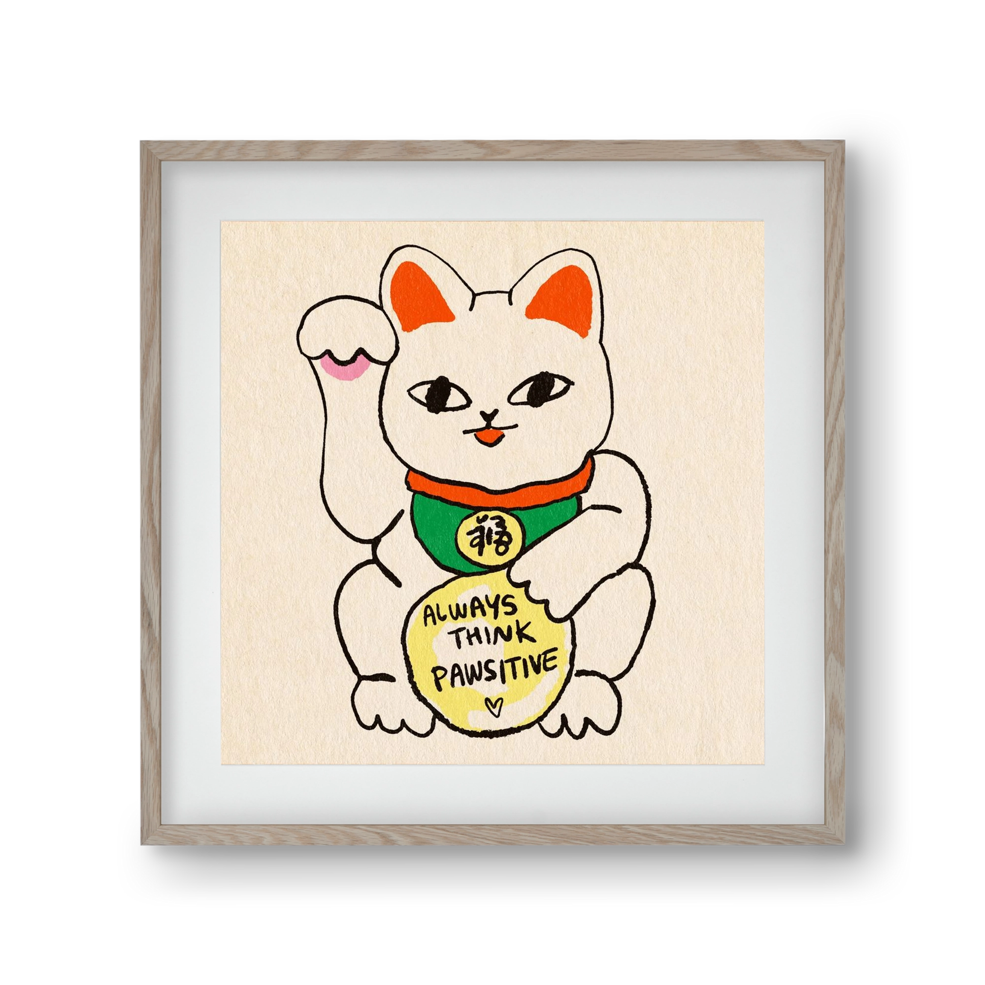 Maneki Neko, 30x30 cm (20x20 cm), Tölgy keret, paszpartuval