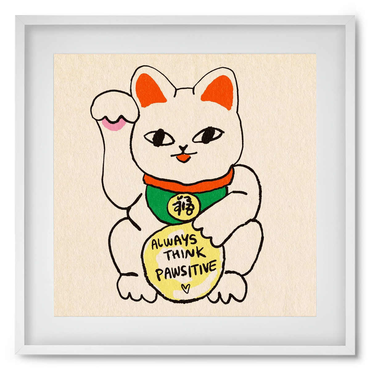 Maneki Neko, 50x50 cm (40x40 cm), Fehér keret, paszpartuval