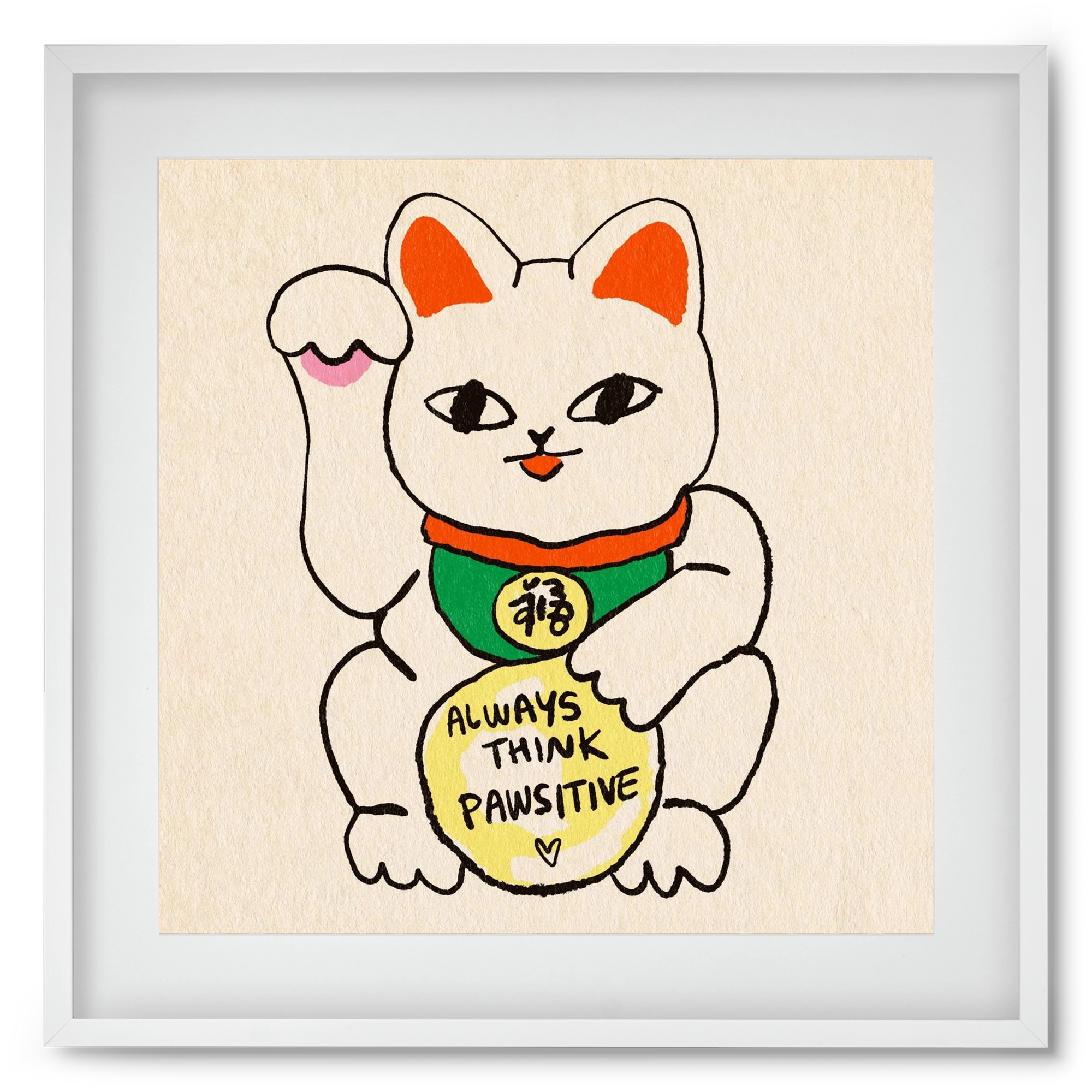 Maneki Neko, 50x50 cm (40x40 cm), Fehér keret, paszpartuval