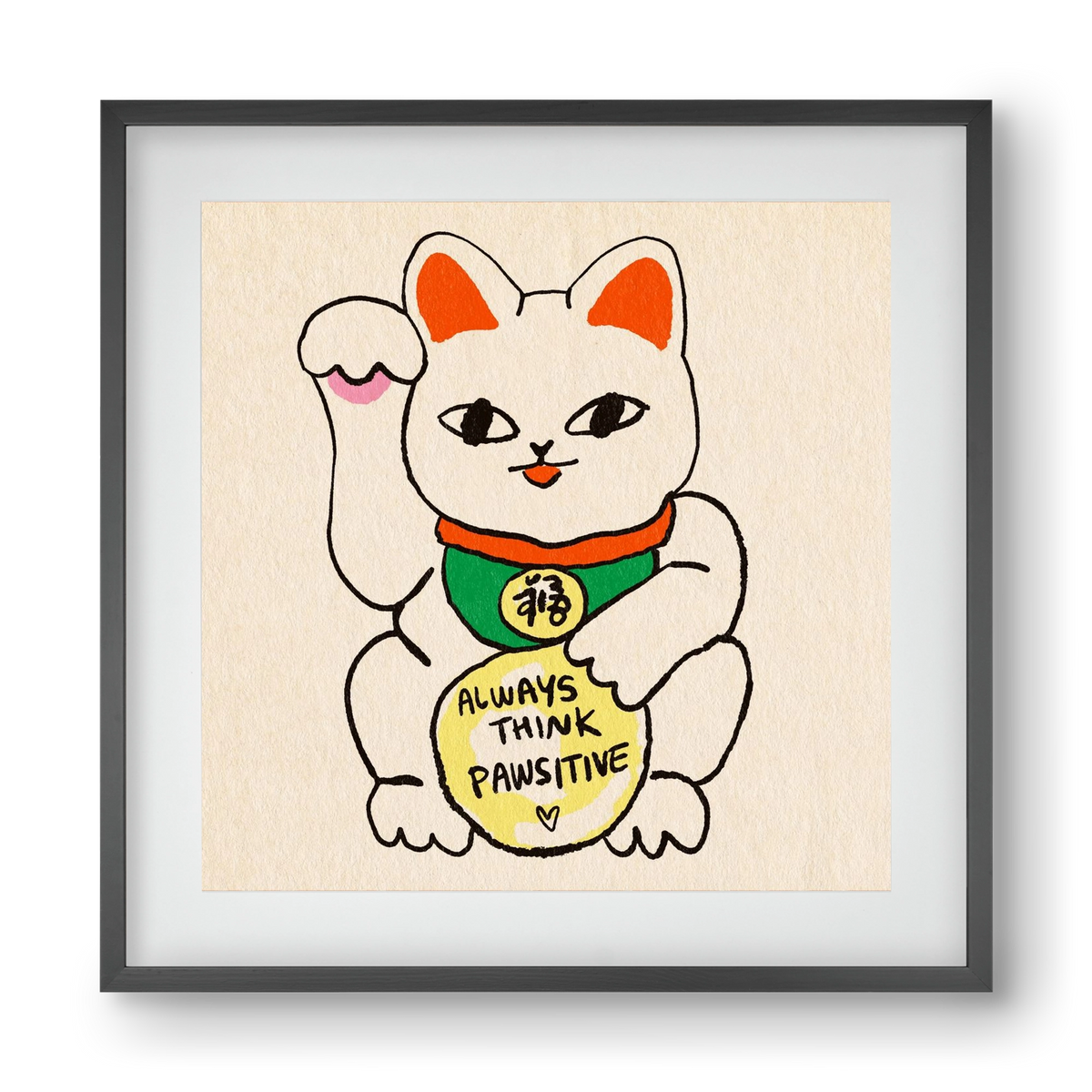 Maneki Neko, 40x40 cm (30x30 cm), Fekete keret, paszpartuval