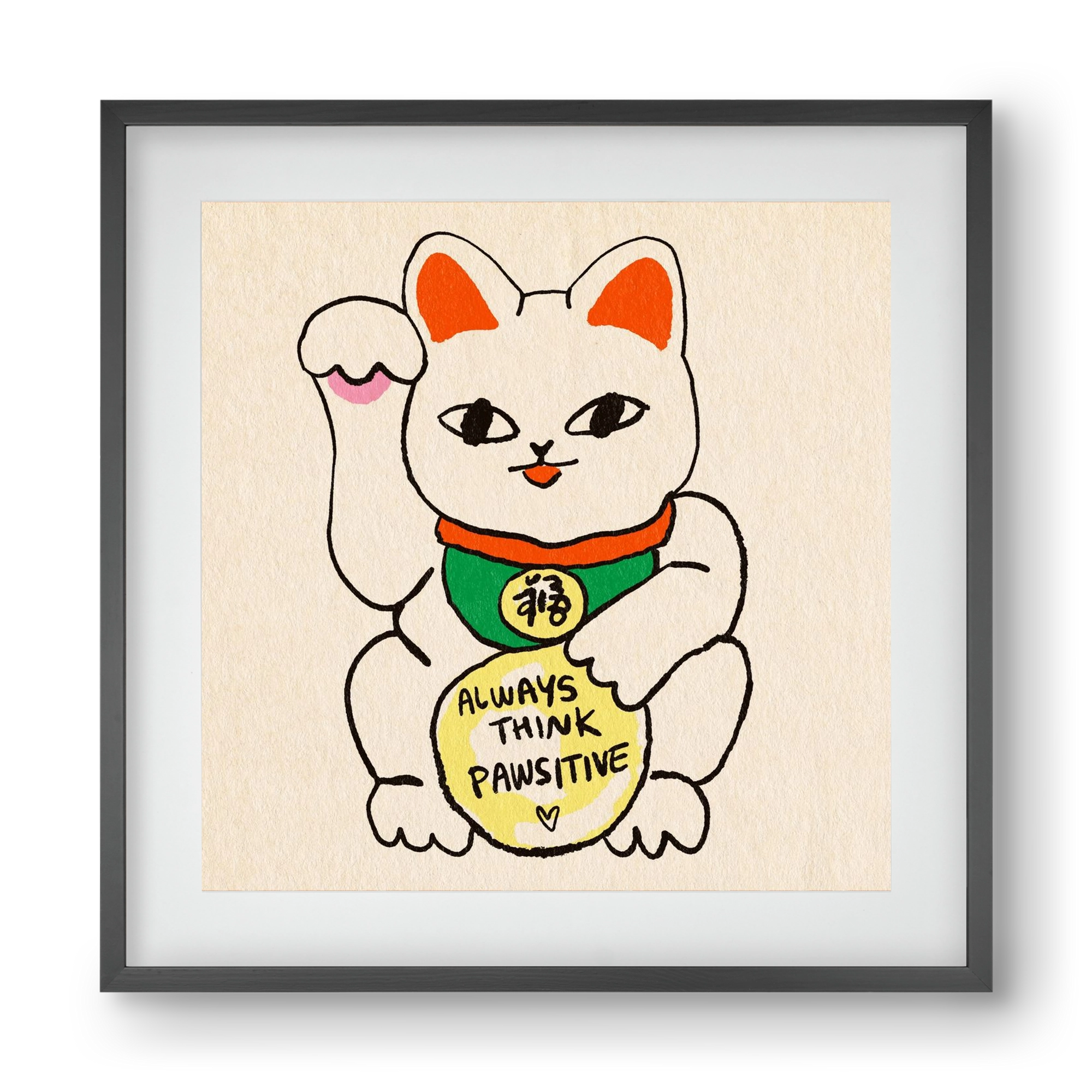 Maneki Neko, 40x40 cm (30x30 cm), Fekete keret, paszpartuval