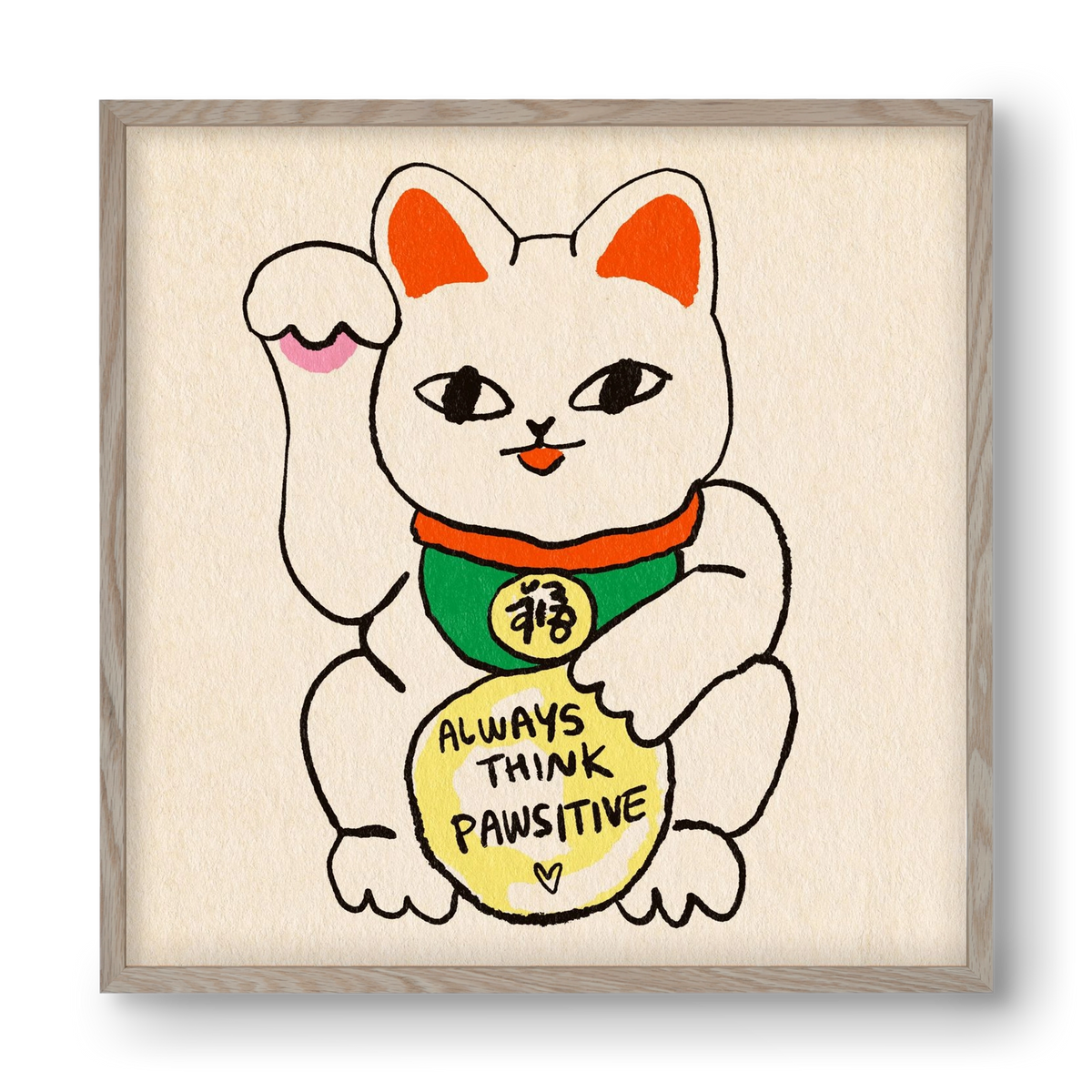 Maneki Neko, 40x40 cm (40x40 cm), Tölgy keret