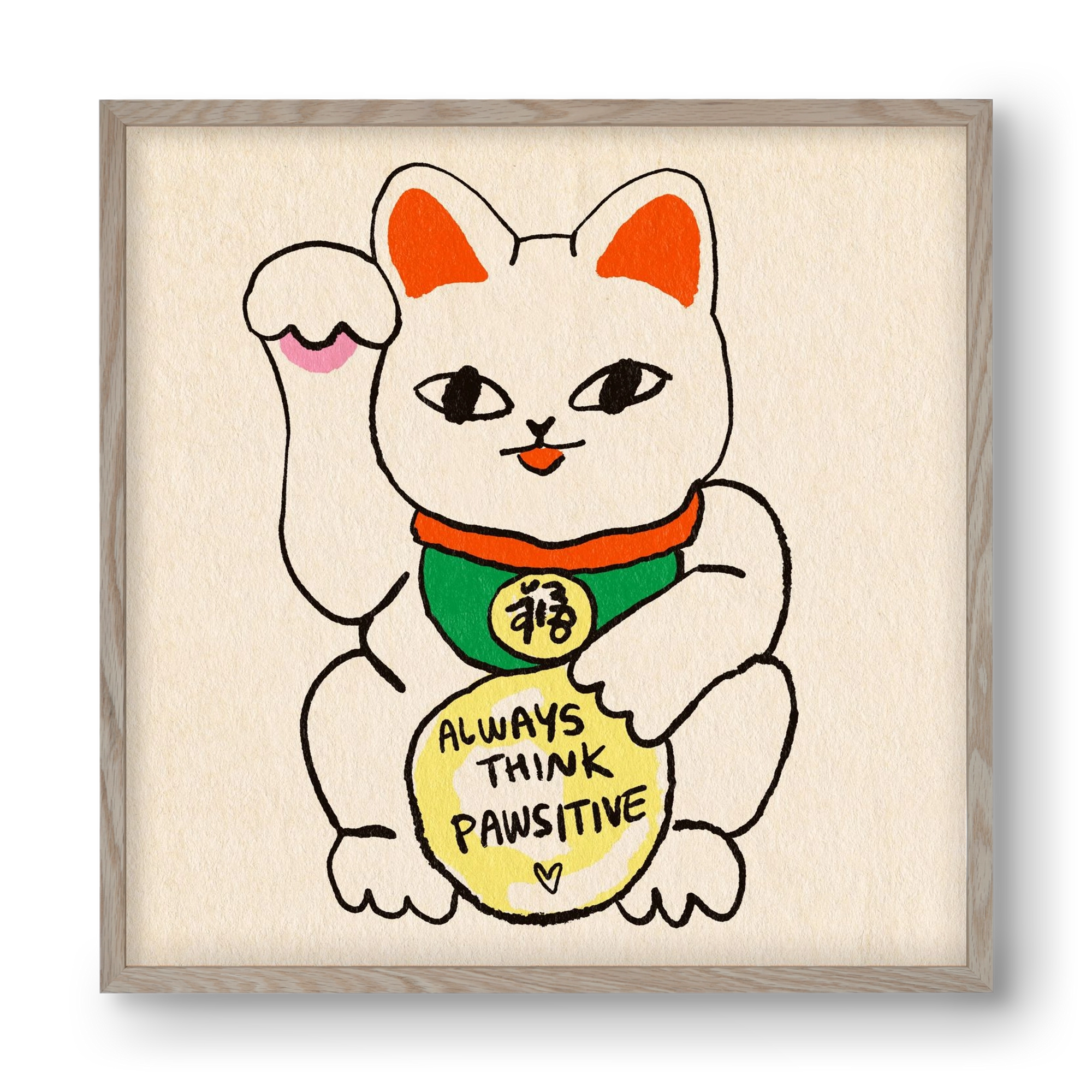 Maneki Neko, 40x40 cm (40x40 cm), Tölgy keret