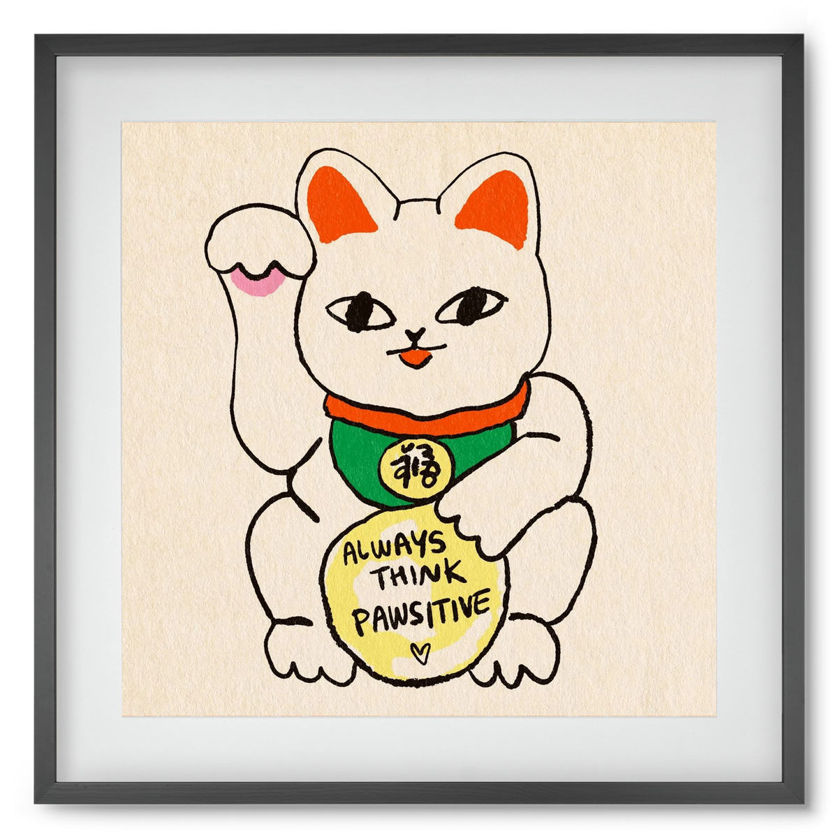 Maneki Neko, 50x50 cm (40x40 cm), Fekete keret, paszpartuval