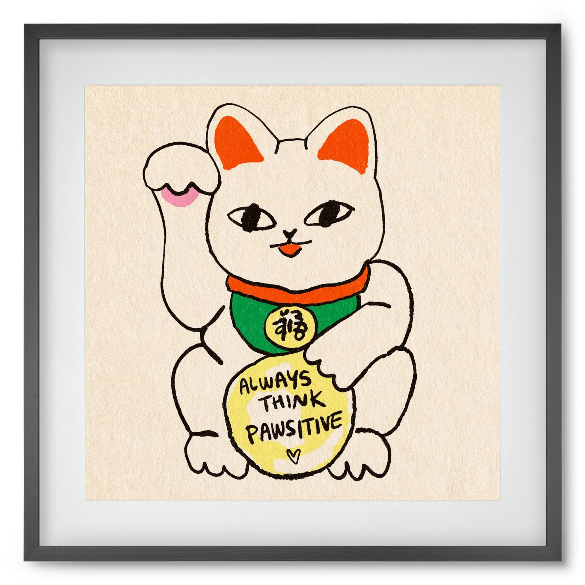 Maneki Neko, 50x50 cm (40x40 cm), Fekete keret, paszpartuval