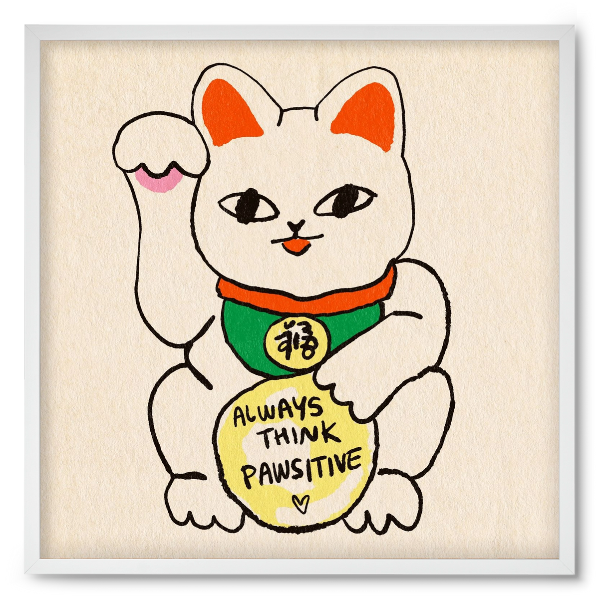 Maneki Neko, 50x50 cm (50x50 cm), Fehér keret