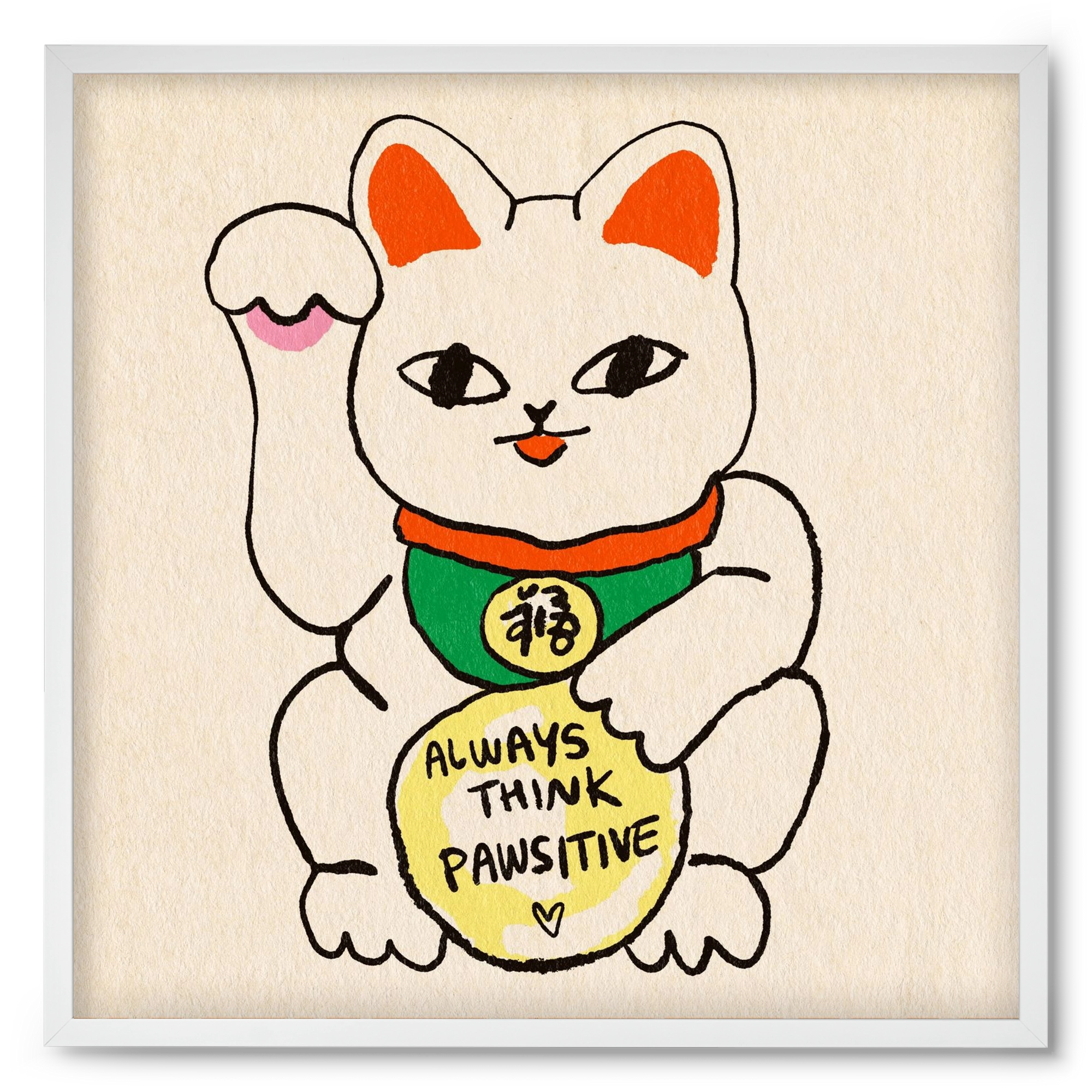 Maneki Neko, 50x50 cm (50x50 cm), Fehér keret